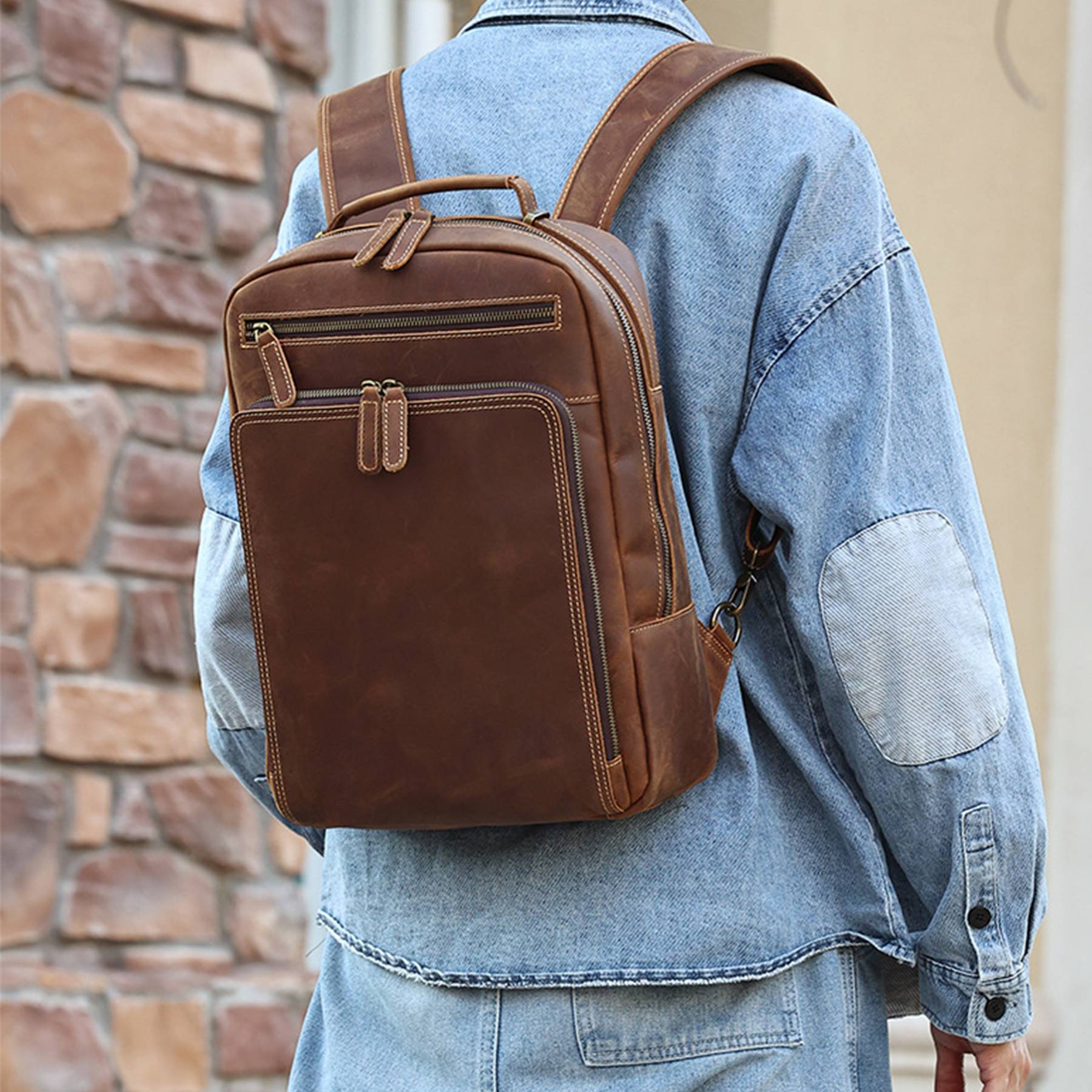 Genuine Vintage Leather Backpack For Men 15.6" Laptop Bag 3