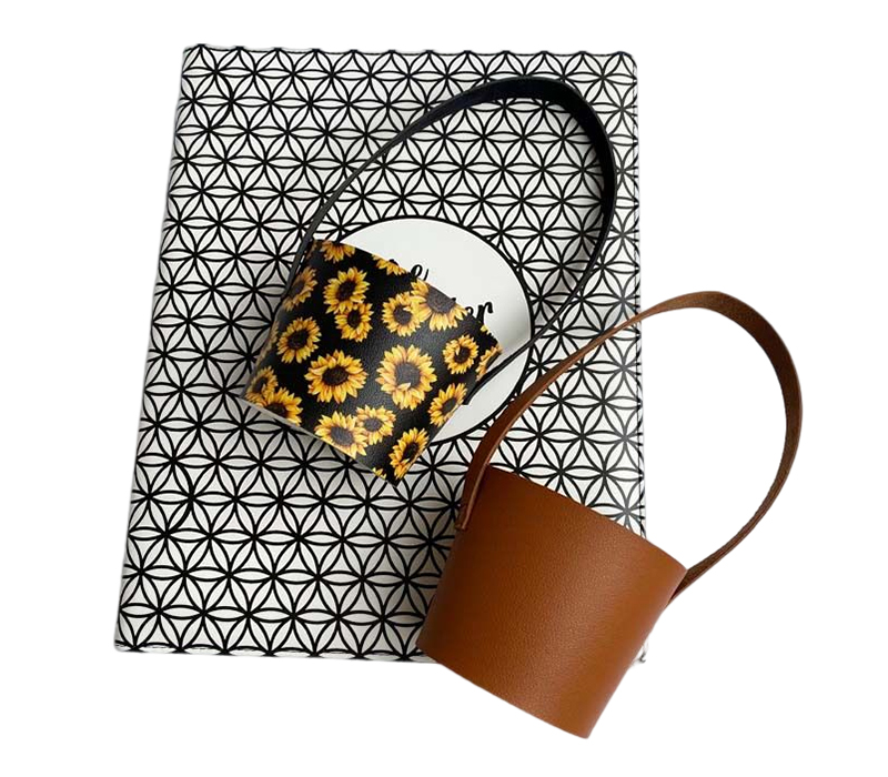 Leather Cup Sleeve with Hook and Loop Fastener 8