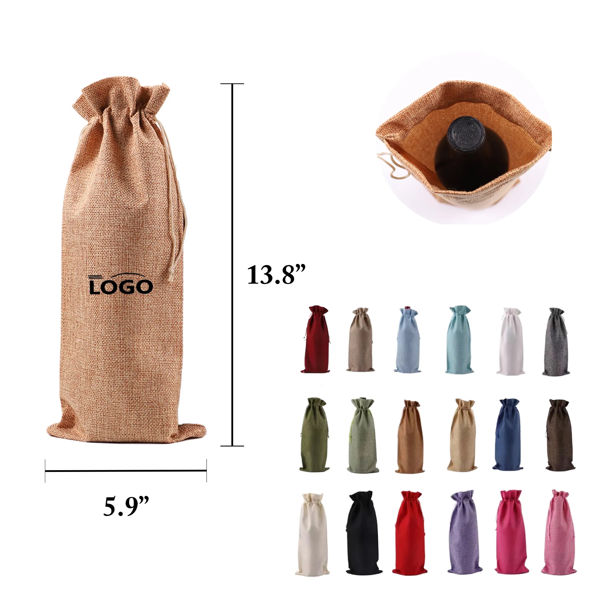 MOQ20 Burlap Wine Bag Set Drawstring Closure 7