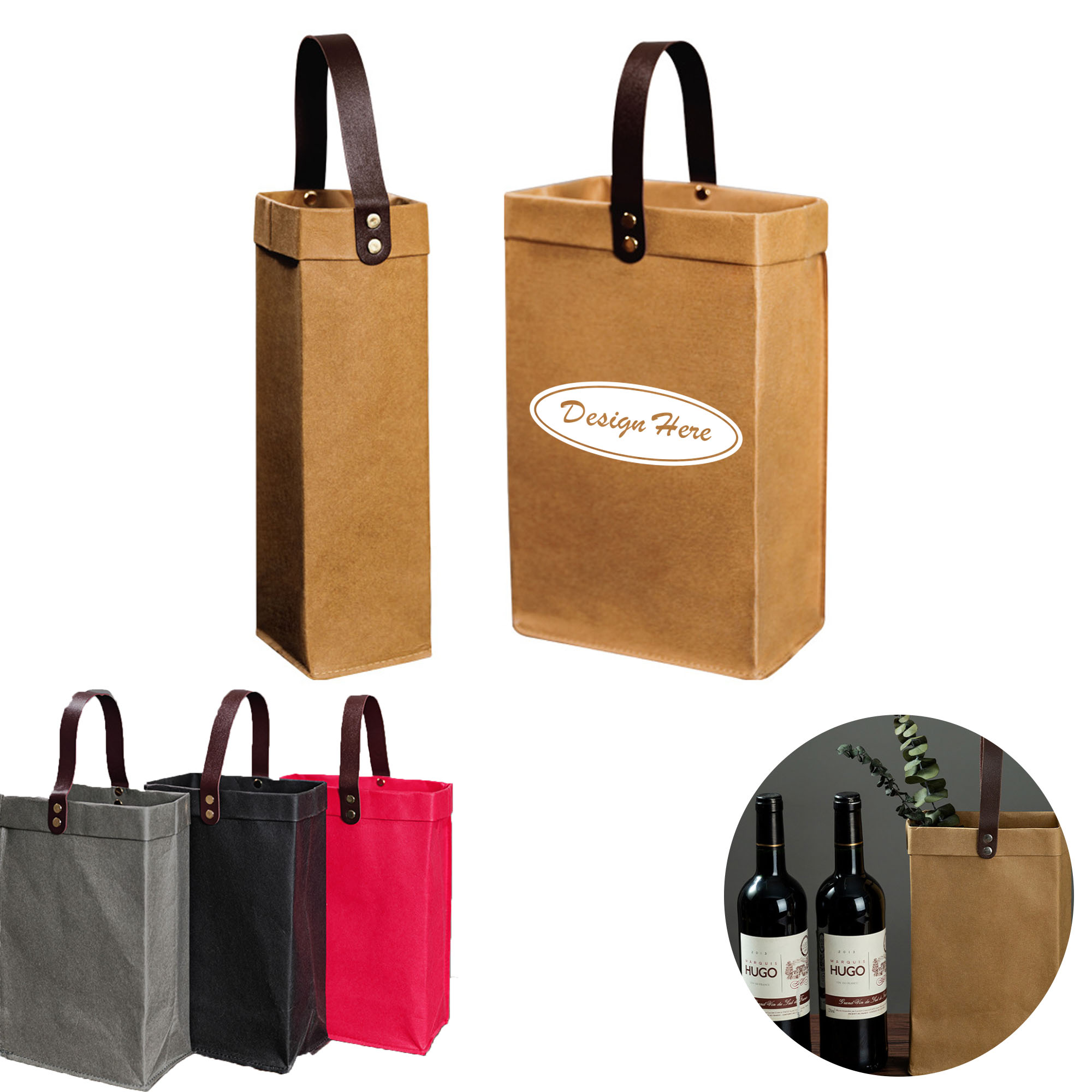 Premium Cowhide Leather Wine Tote Bag ?C Set of 2 2