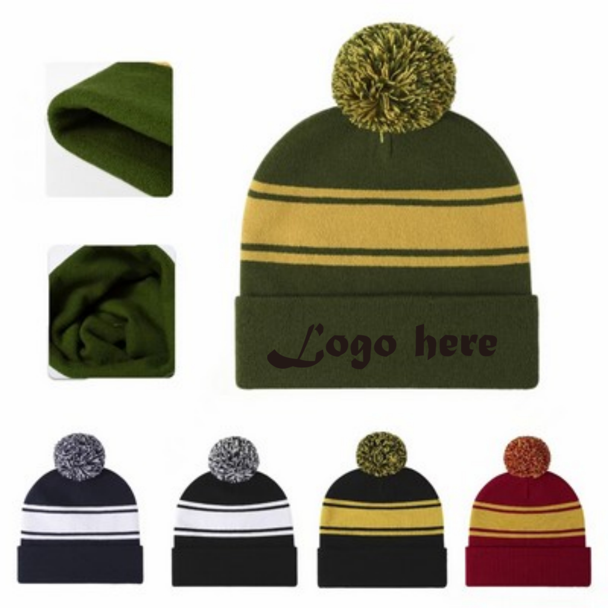 Two-Tone Knit Pom Beanie Hats With Pom 2