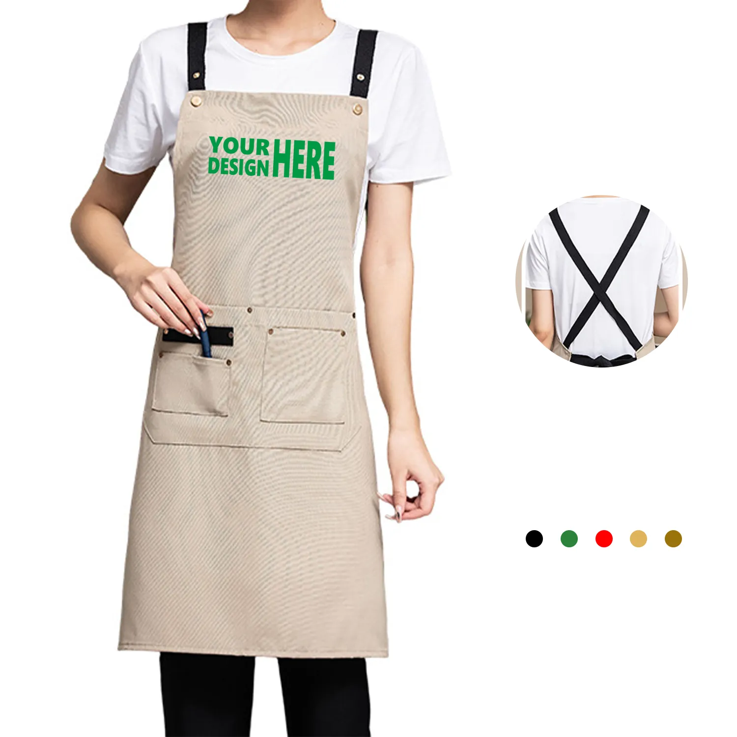 Stylish Apron with Adjustable Neck Strap & Multiple Pockets