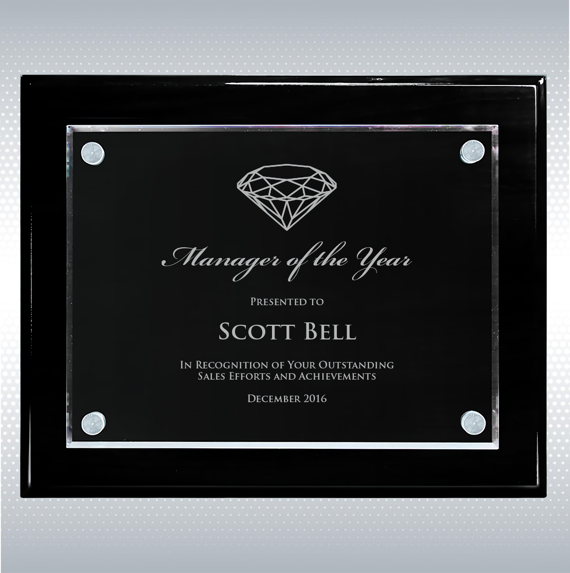Black Piano Finish Wood Plaque w/Acrylic Plate (10.5" x 13") 12