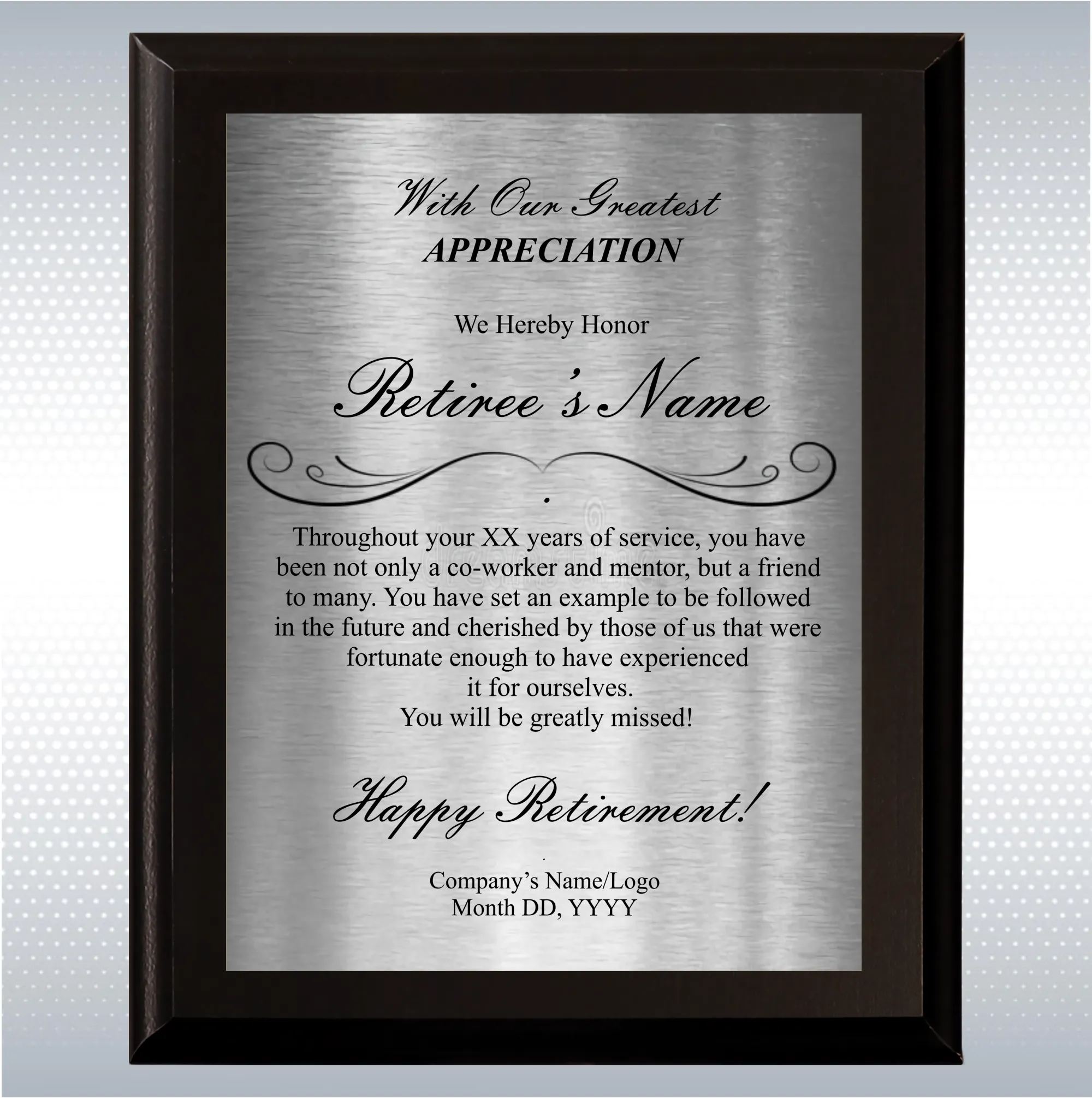 Black Matte Retirement Gift Award Plaque 9