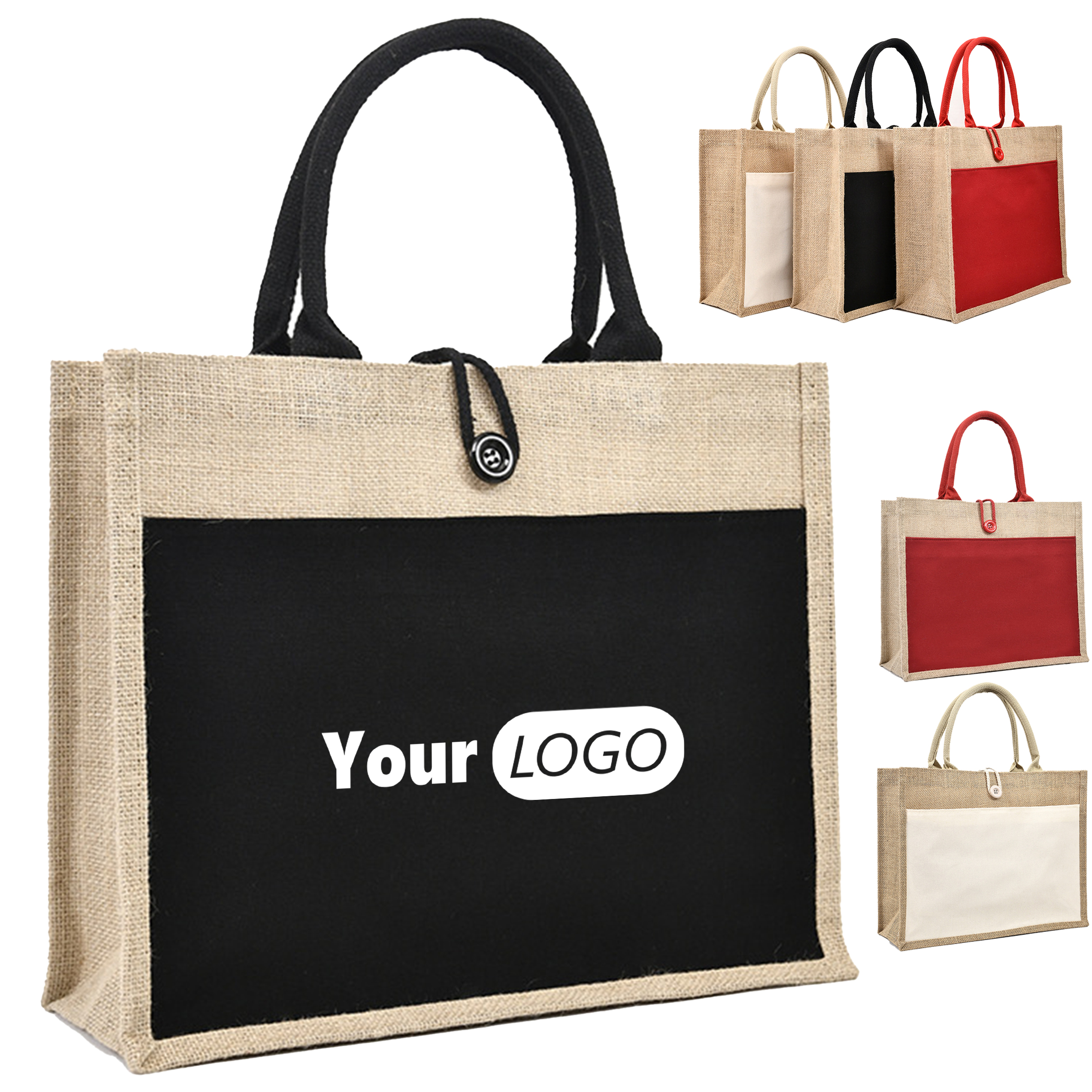 Jute Large Capacity Waterproof Hand-Held Shopping Bag, custom tote bag with logo imprint 2