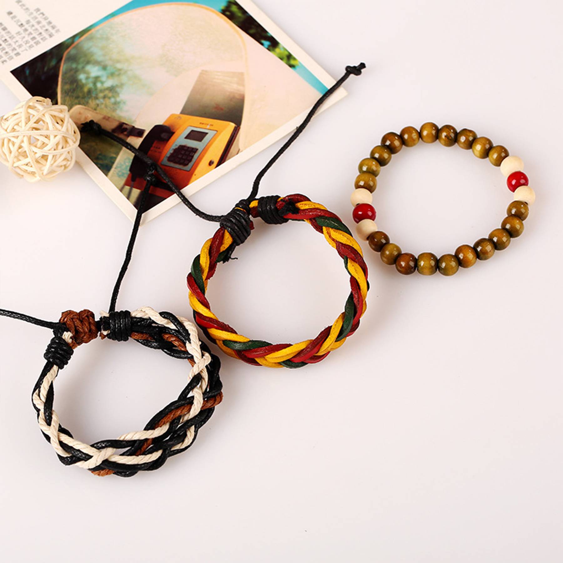 Jute Knitted hip-hop bracelet for men 4