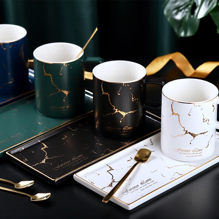 Custom 9 oz Ceramic Coffee Mug Saucer Set 4