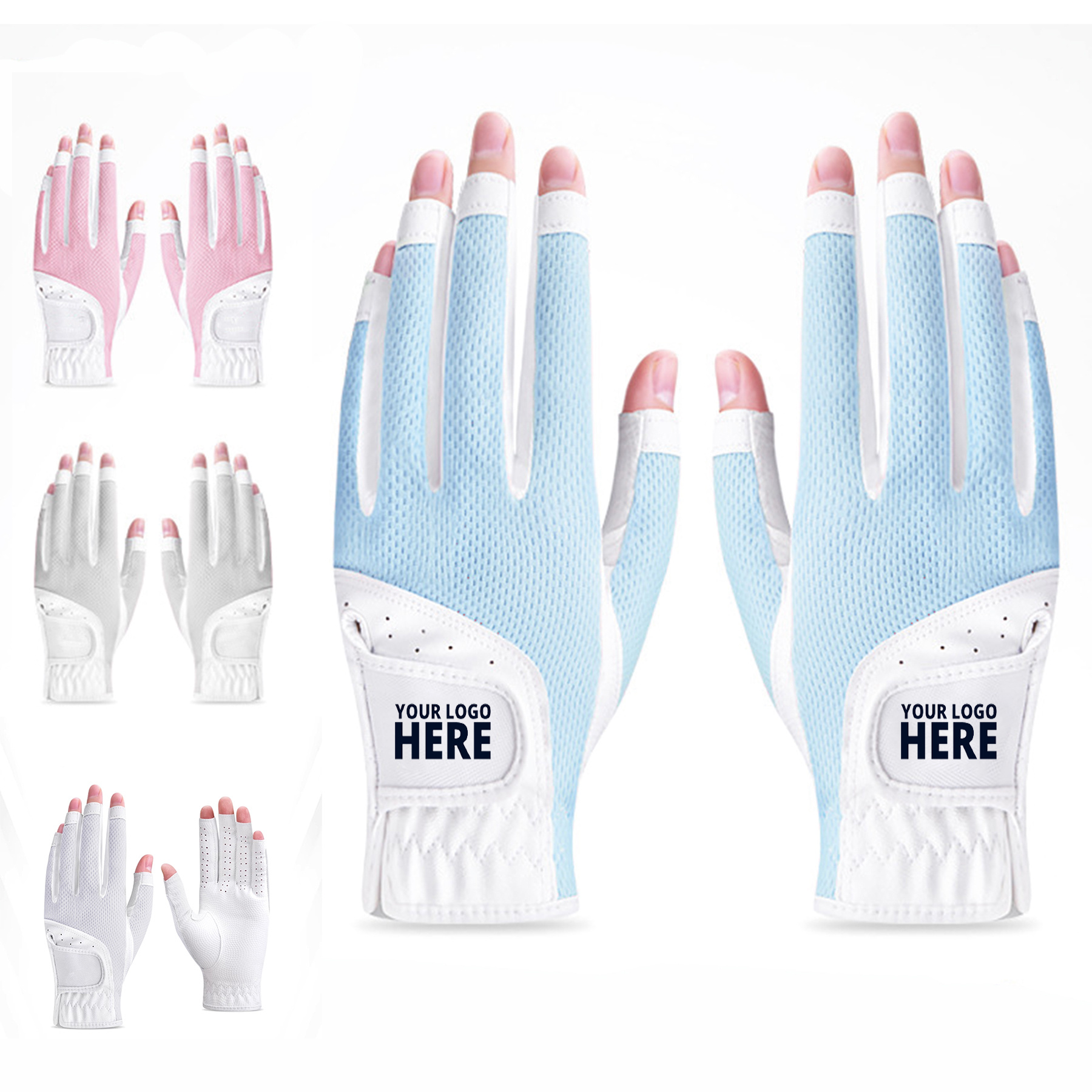 Golf Fingerless Breathable Mesh Sun Protection Gloves 1