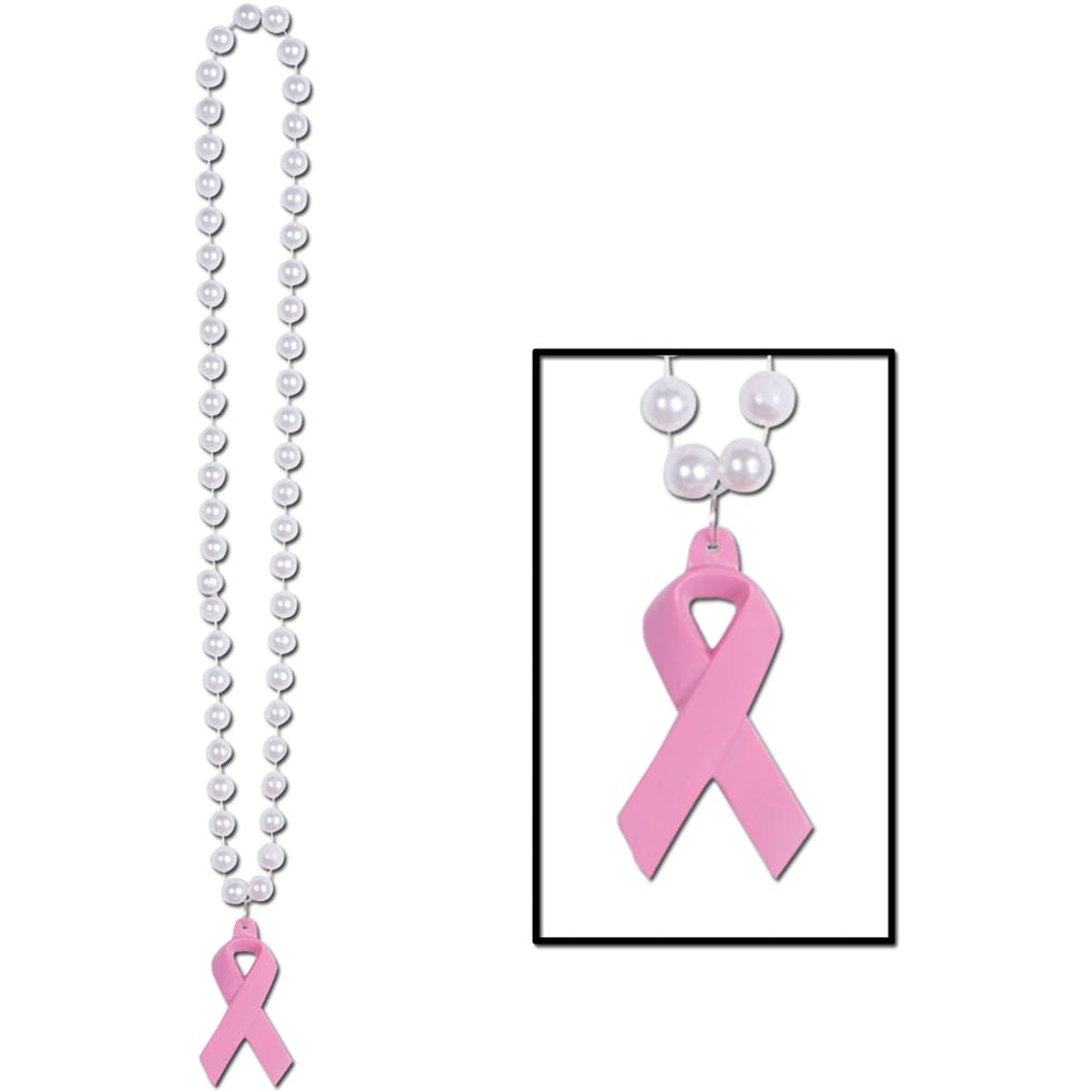 Breast Cancer Awareness Pink Ribbon Beaded Necklaces - 40" 2