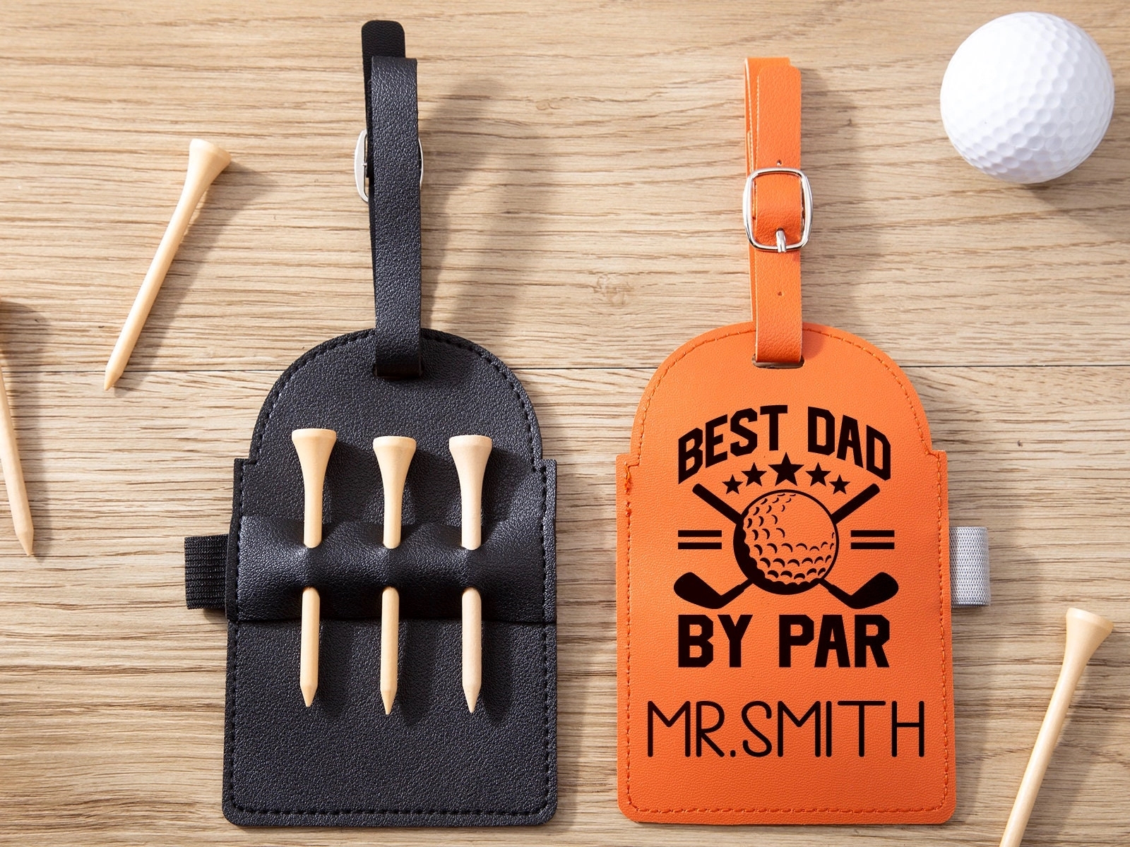 LEATHER GOLF BAG TAG TEE HOLDER 5