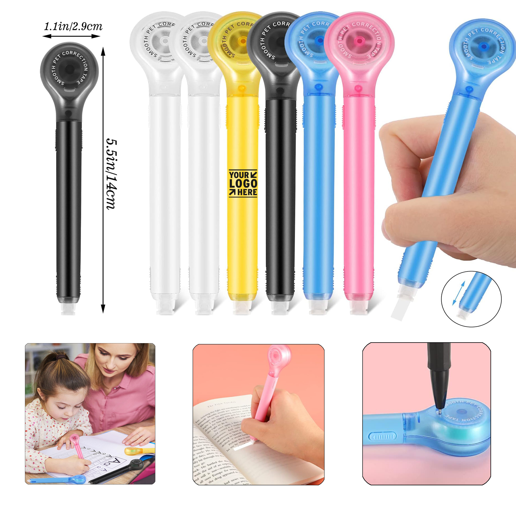 Easy To Use Applicator Push Pull Protective White Out Correction Tape Pen