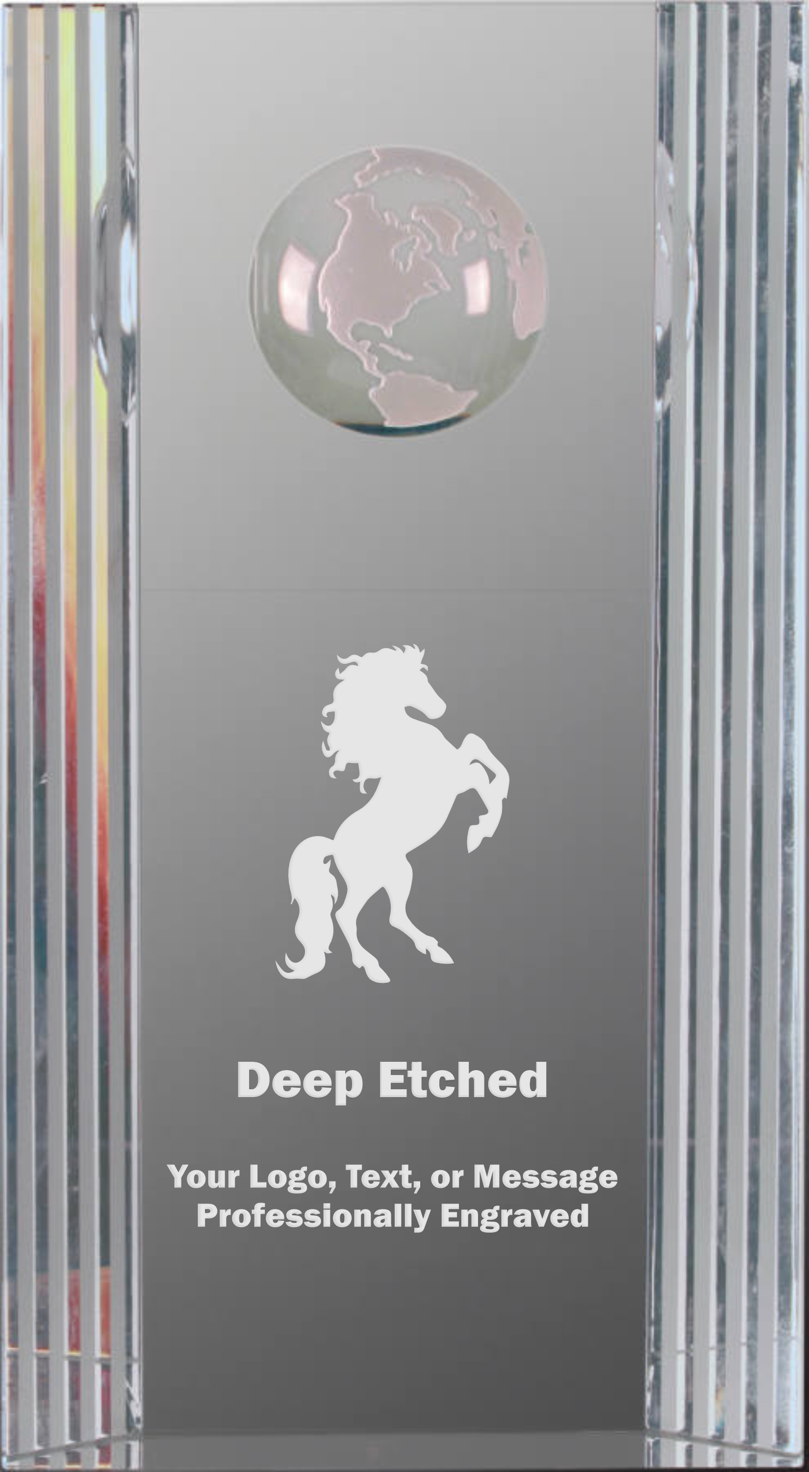 7 3/4" Clear Crystal Rectangle Award with Globe Etching