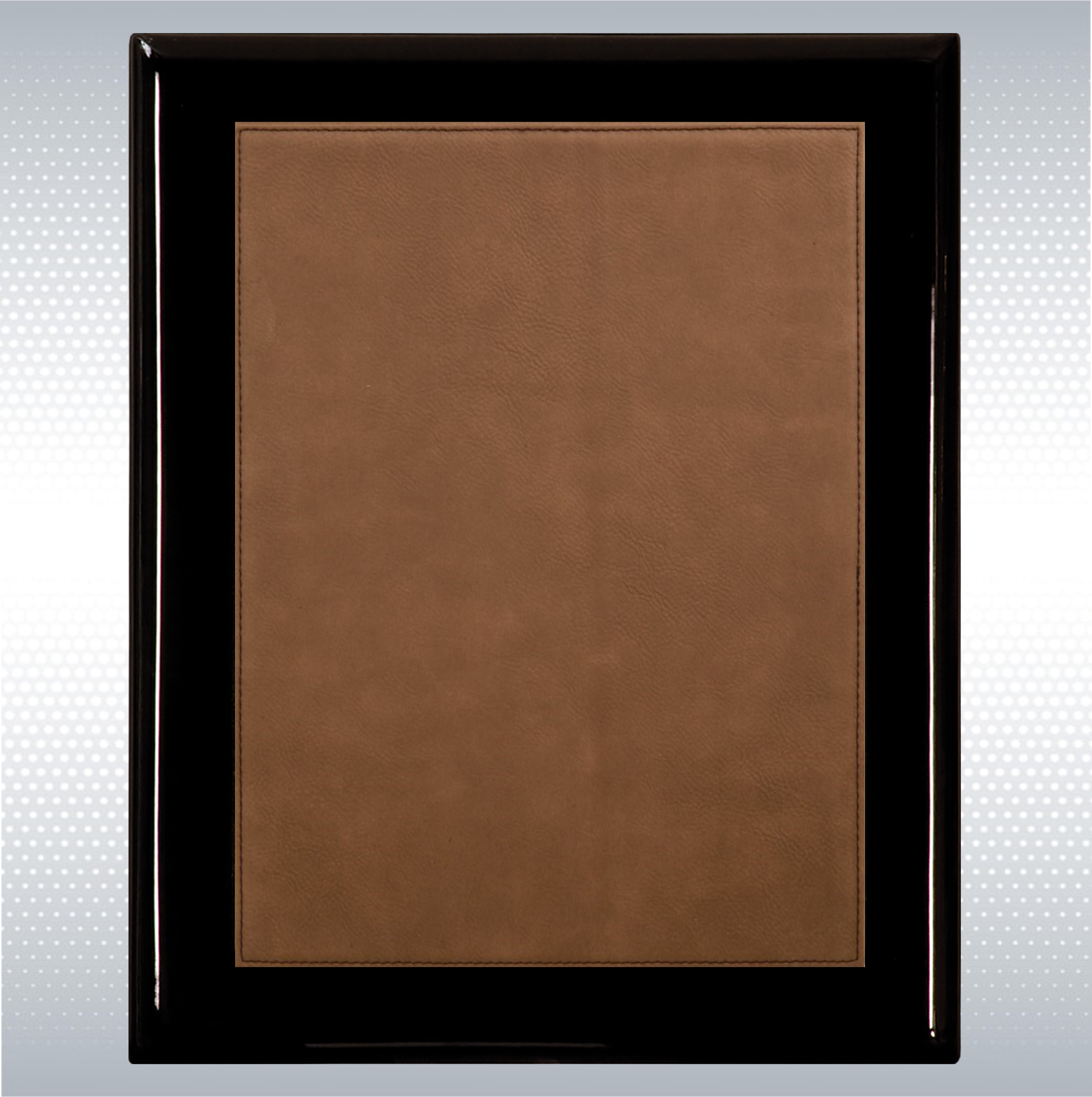 Black Piano Finish Wood Plaque W/ Leather Plate (8" X 10") 7