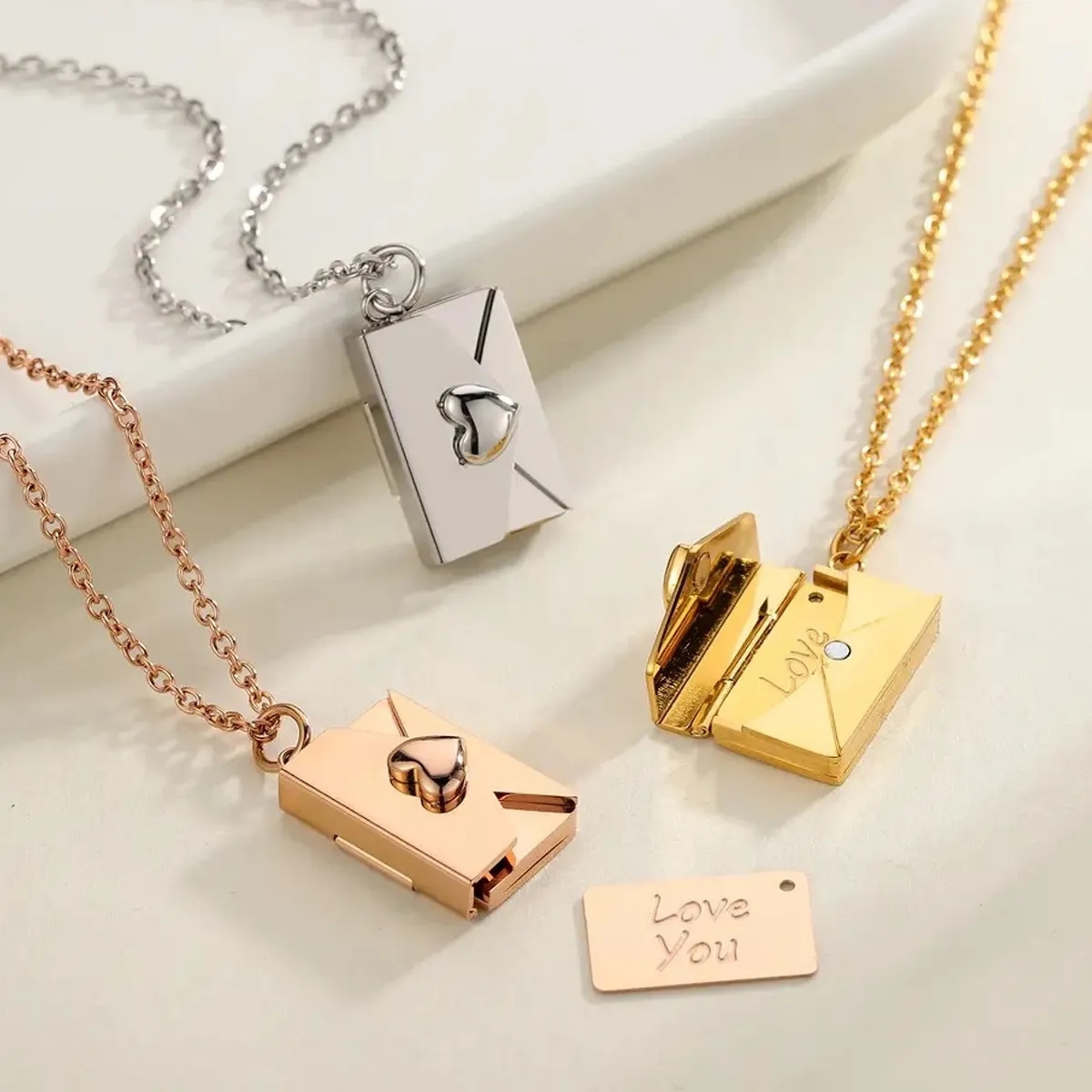 Custom Envelope Necklace-Personalized Locket Necklace for Women - LOVE Envelope Locket Necklace 3