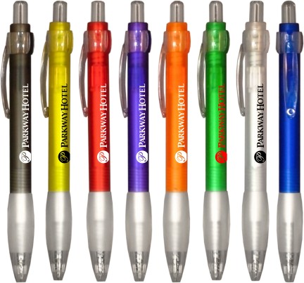 "Cool" Frosted Colored Click Pen w/ White Frosty Rubber Grip 1