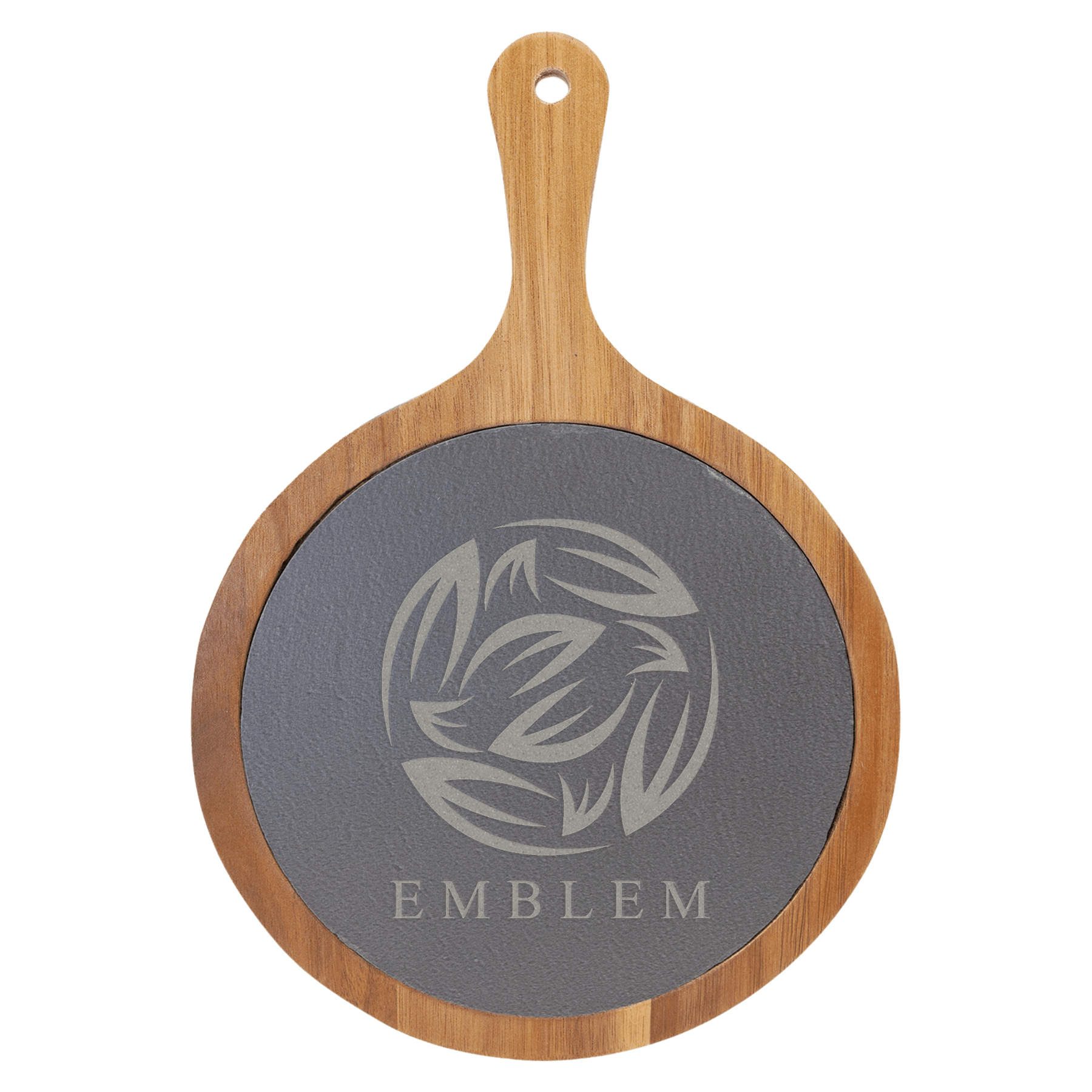 12 1/4" x 8 1/4" Round Acacia Wood/Slate Serving Board with Handle 2