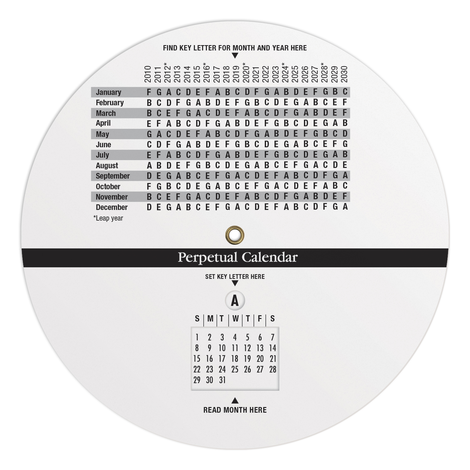 .020 White Plastic Wheel Calculator / Perpetual Calendar & Scheduling (6" dia.) Full Colour Imprint