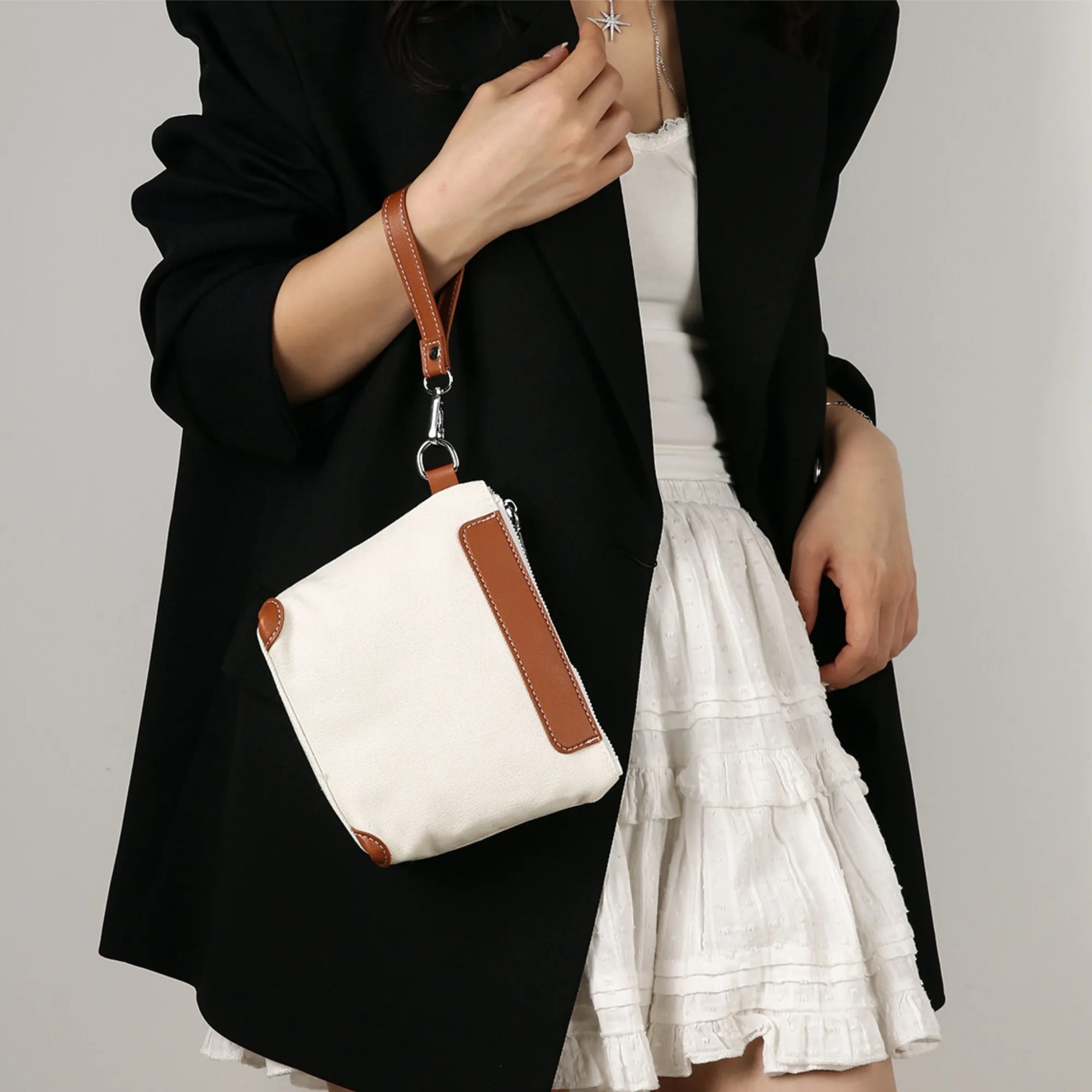Small Canvas Handbag Coin Wallet Pouch With Wrist Strap 2