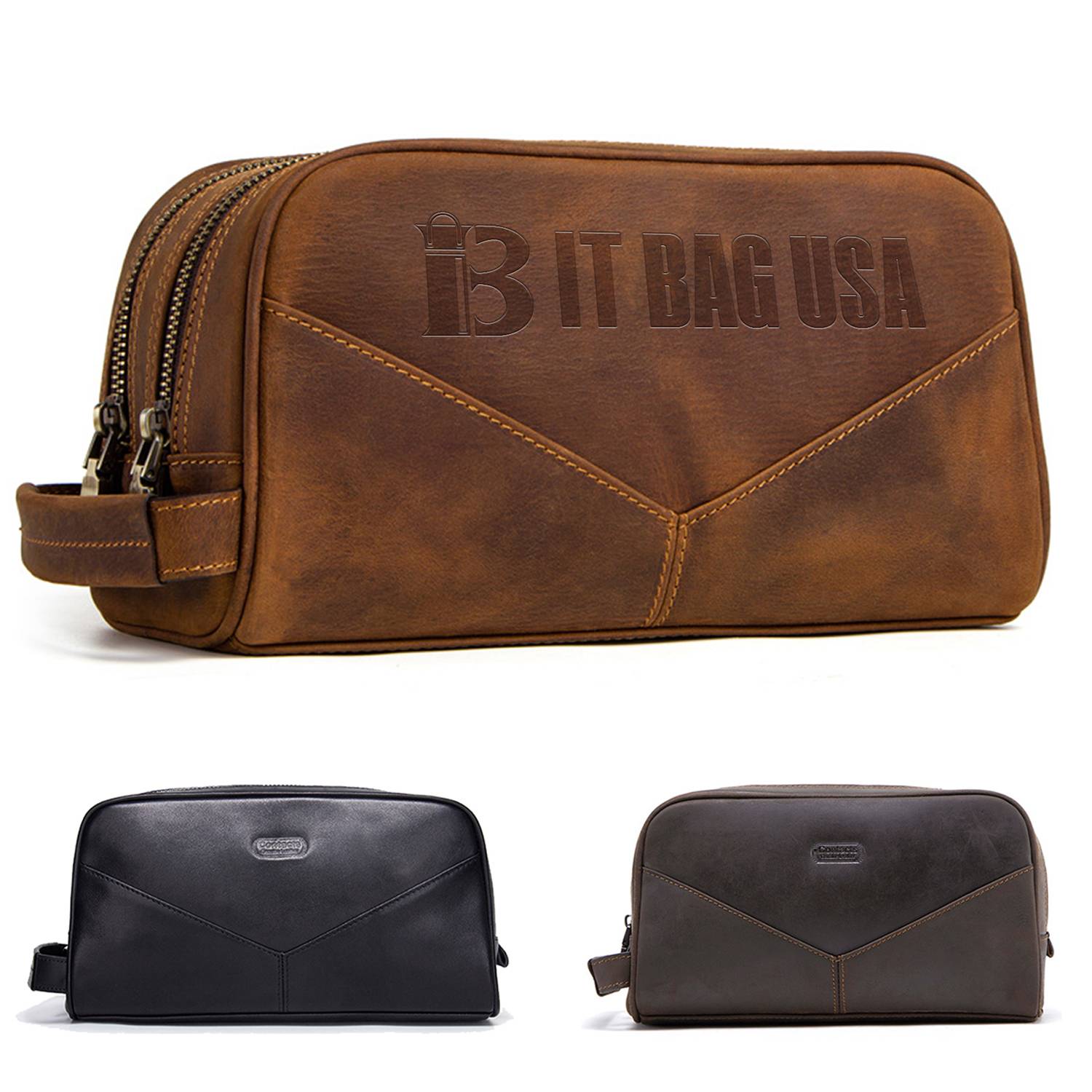 Genuine Leather Wear-resistant Crazy Horse Skin Makeup Bag 2