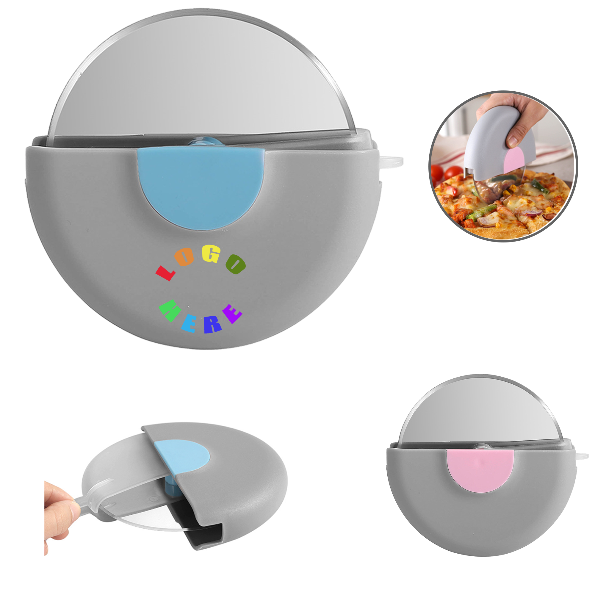 Handheld Round Roller Pizza Knife With Cover 2