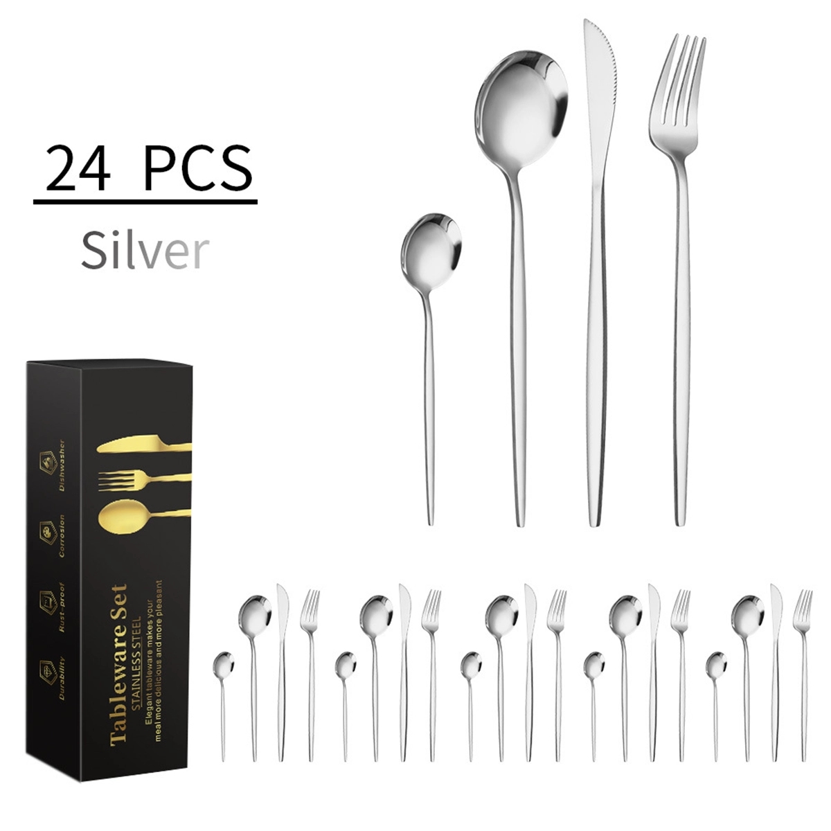 24pcs Stainless Steel Tableware Set 3