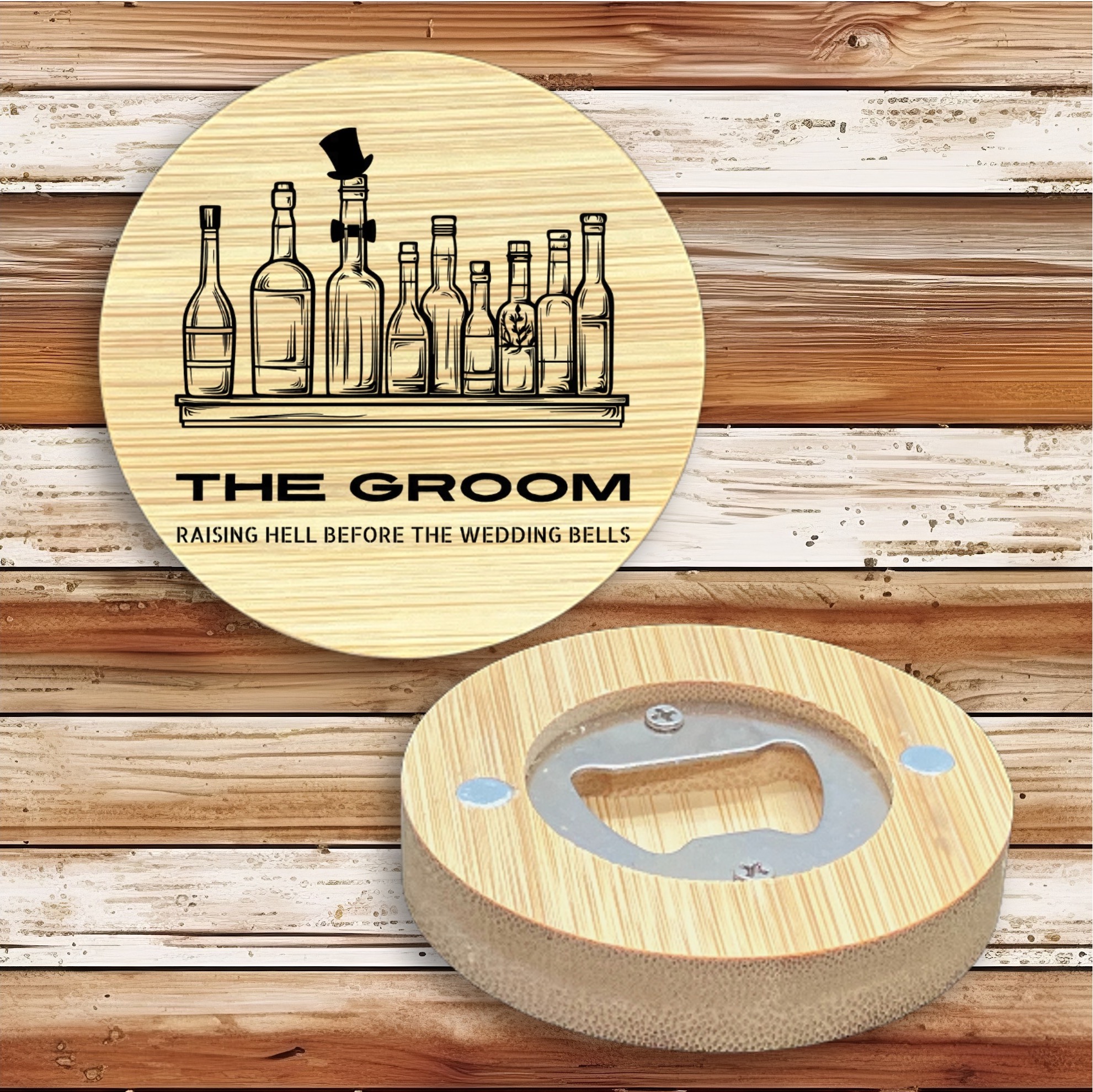 2.5" Round BAMBOO Bottle Opener Magnet 9