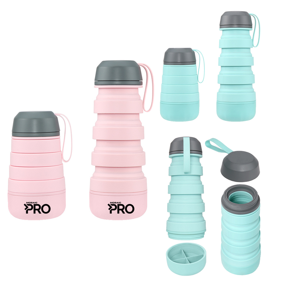 400ml Collapsible Silicone Telescopic Water Bottle w/ Pill Box 2