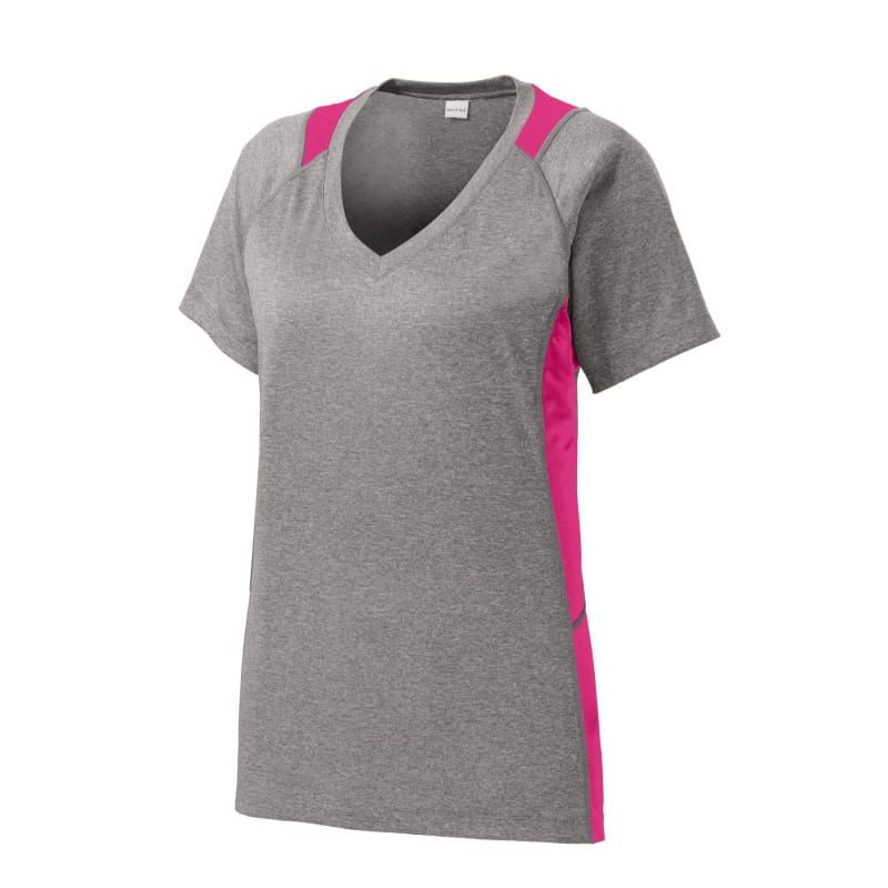 Sport-Tek Women's Heather Colorblock Contender V-Neck Tee. 10