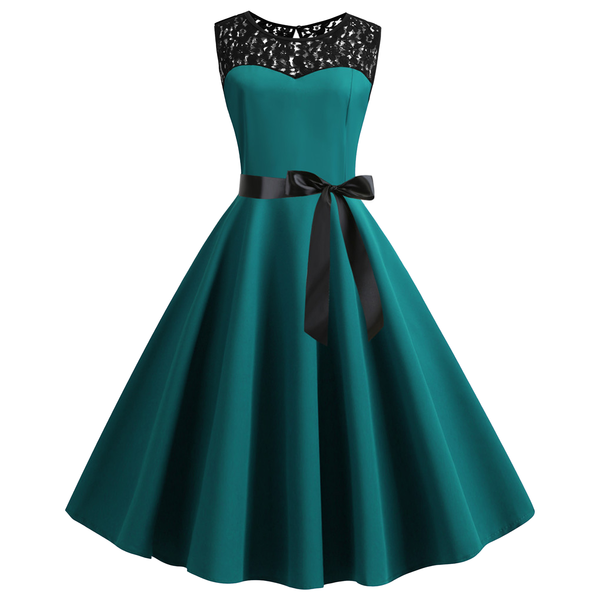 Polyester Retro Sleeveless Lace Patchwork Dress 7