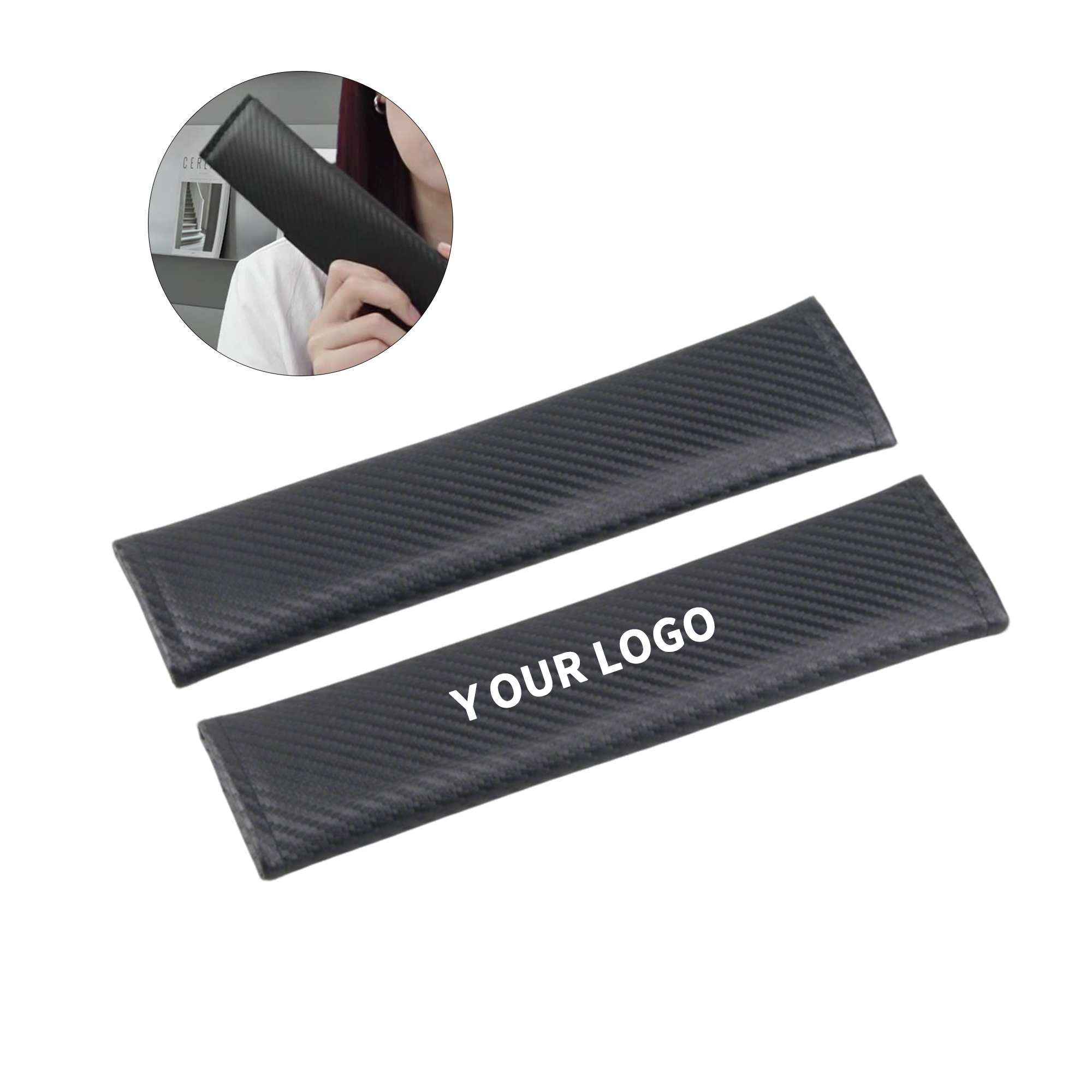 Carbon Fiber Leather Seat Belt Shoulder Pad 9.5" x 2.4" 2