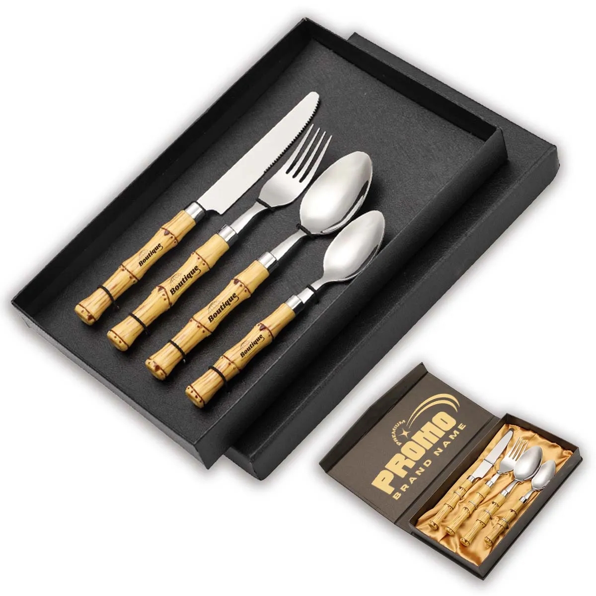 4 Piece Bamboo Stainless Steel Cutlery Gold Flatware Sets 7