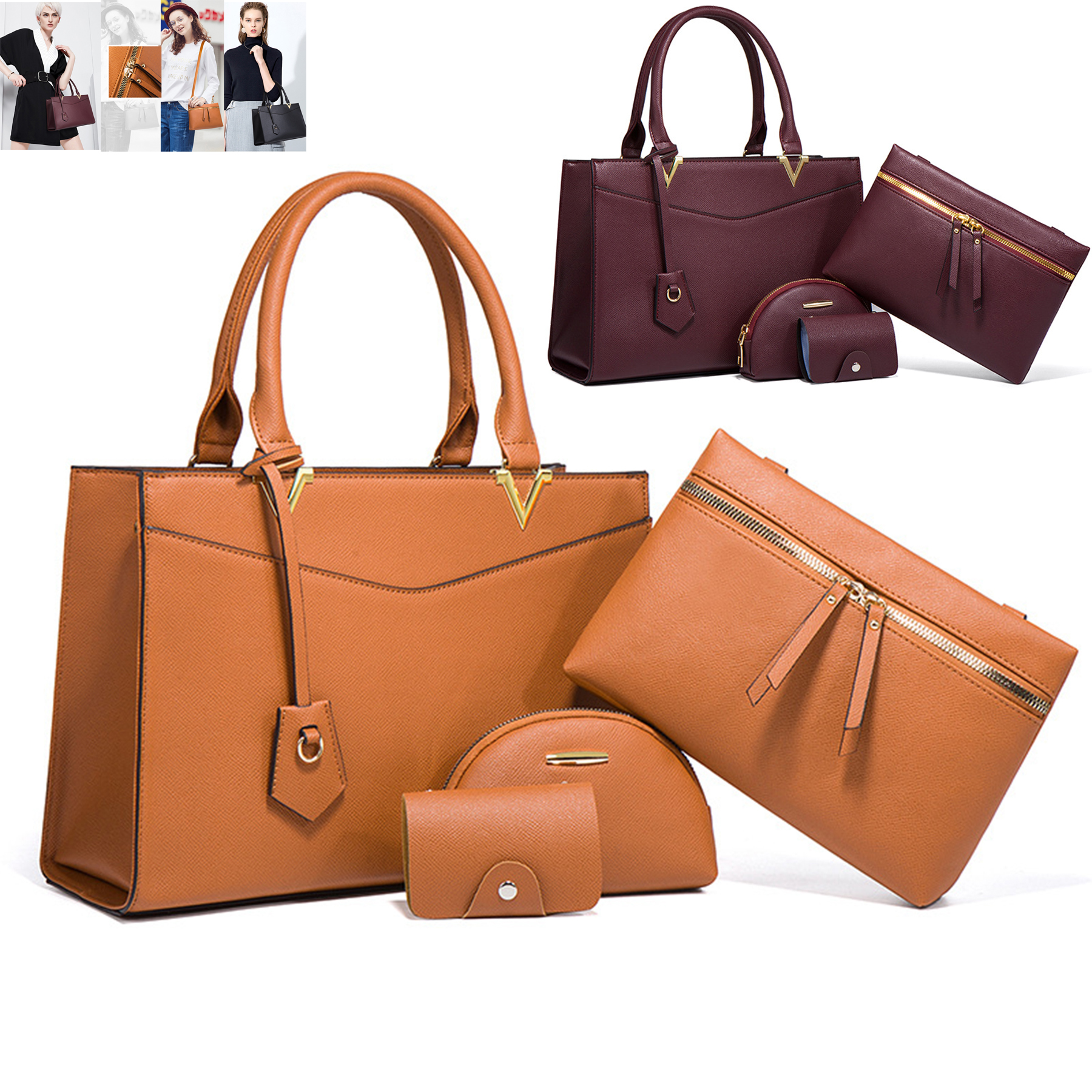 Women Fashion Handbag Wallet Tote Bag Shoulder Bag Set 2