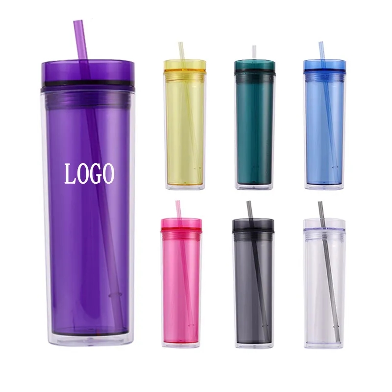 16oz Skinny Clear Plastic Tumblers 6