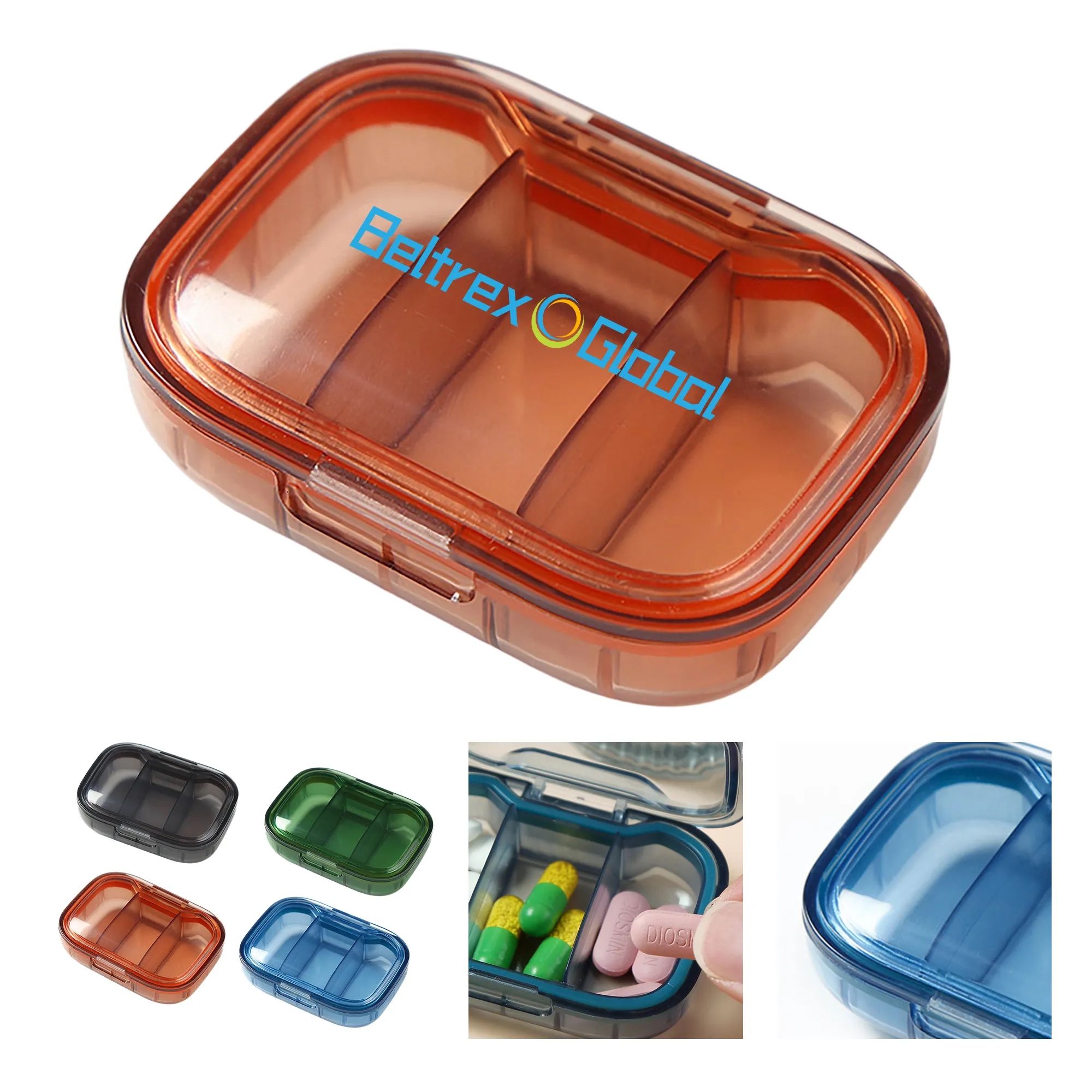Travel Pill Storage Box with 3 Sections Moisture Safe 2