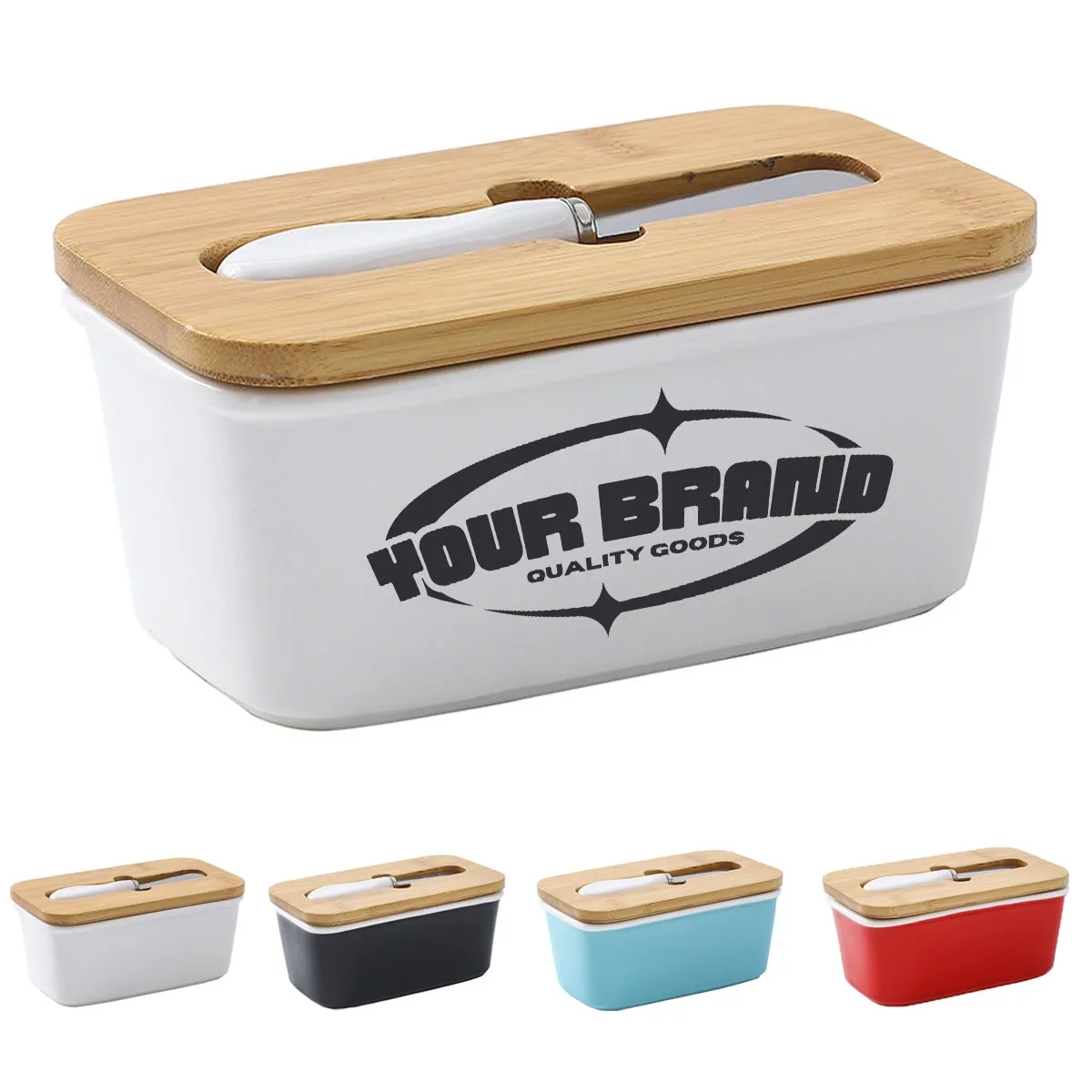 Kitchen Ceramic Butter Dish with Bamboo Lid & Knife 2
