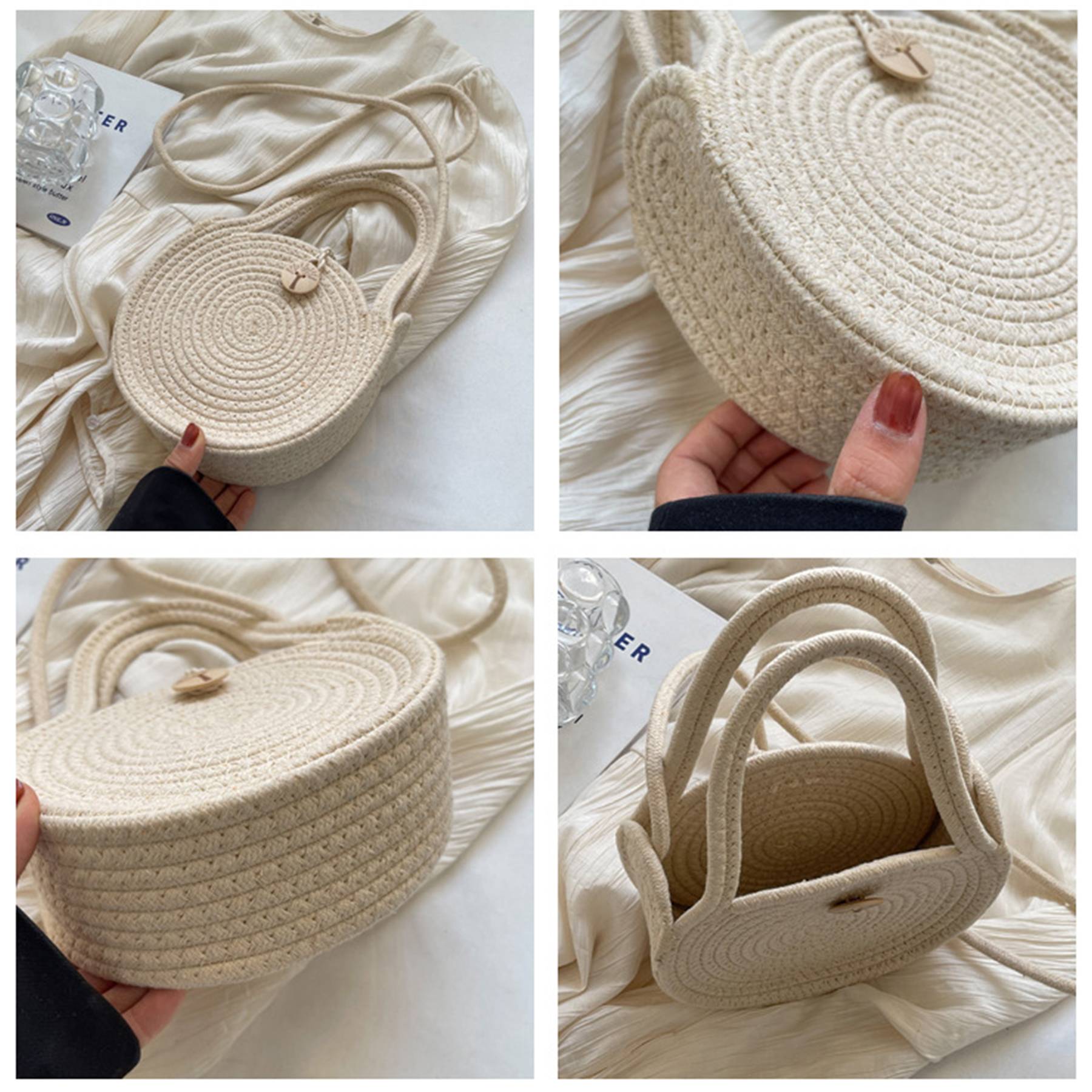 Straw Solid Round Tote Cross-body Bag 4