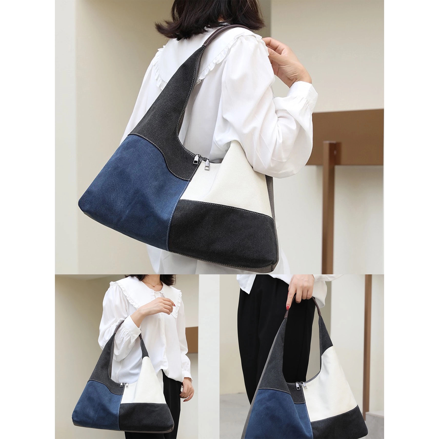 Stitching Trend Canvas Tote Bag 3