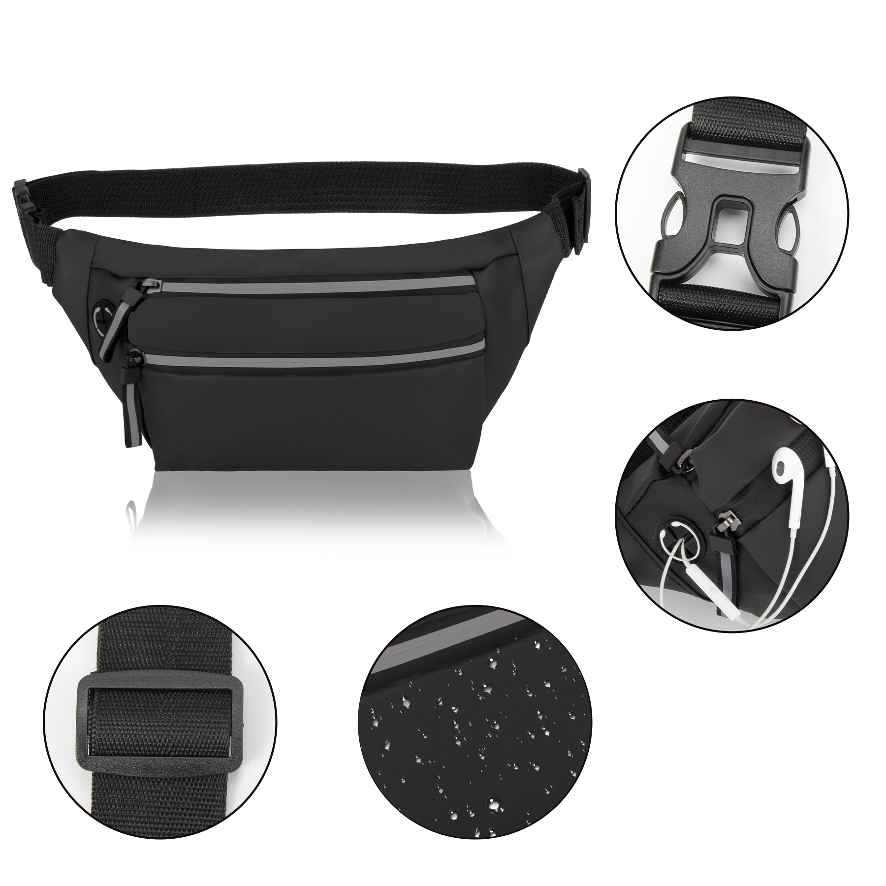 Waterproof PU 3-Zippered Fanny Pack 5