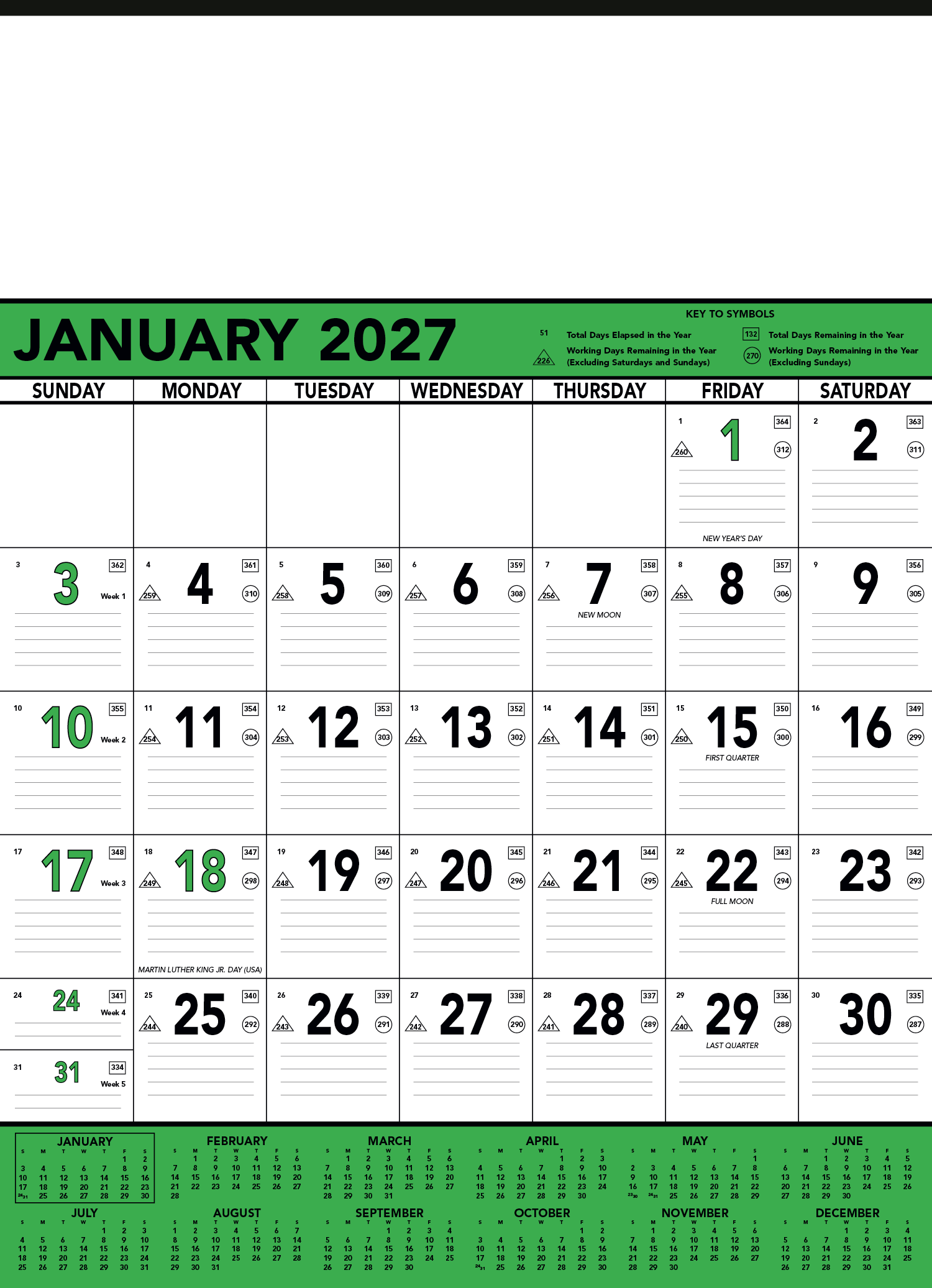 Triumph® Calendars Green & Black Contractor Memo Calendar 13
