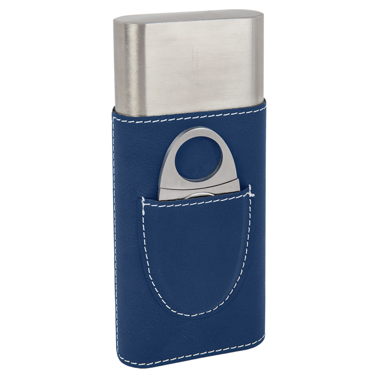 Blue/Silver Leatherette Cigar Case with Cutter 4