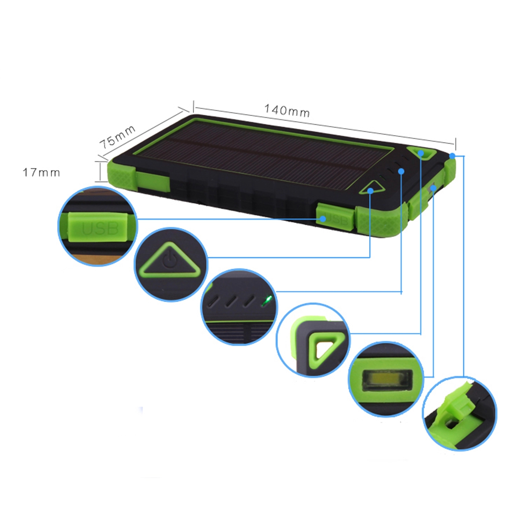 Waterproof Solar Phone Charger for Outdoor Camping Travel 2
