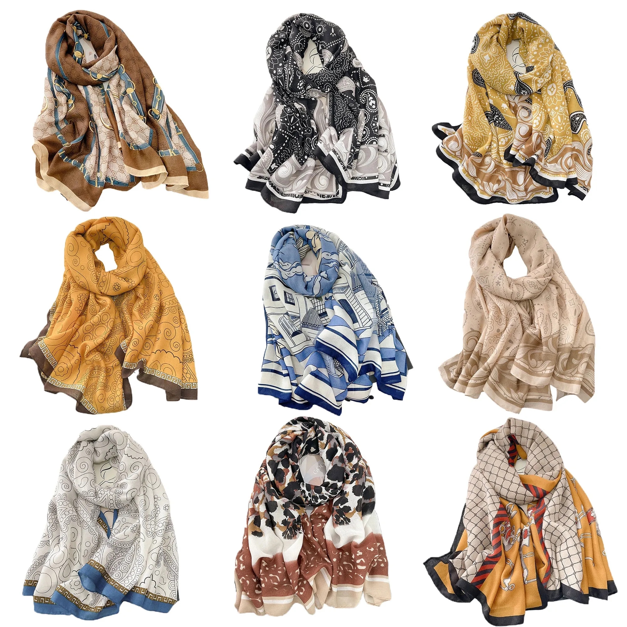 Vibrant Patterned Linen Colorful Scarf 9