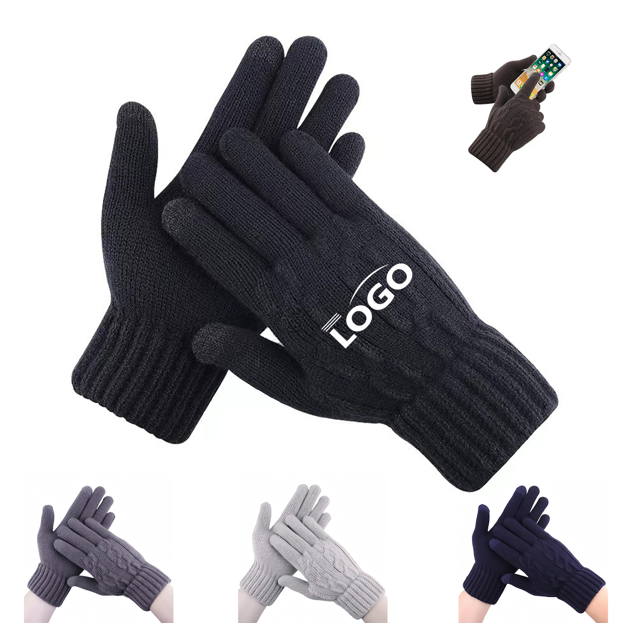 Winter Touchscreen Knit Gloves with Fleece Lining 2