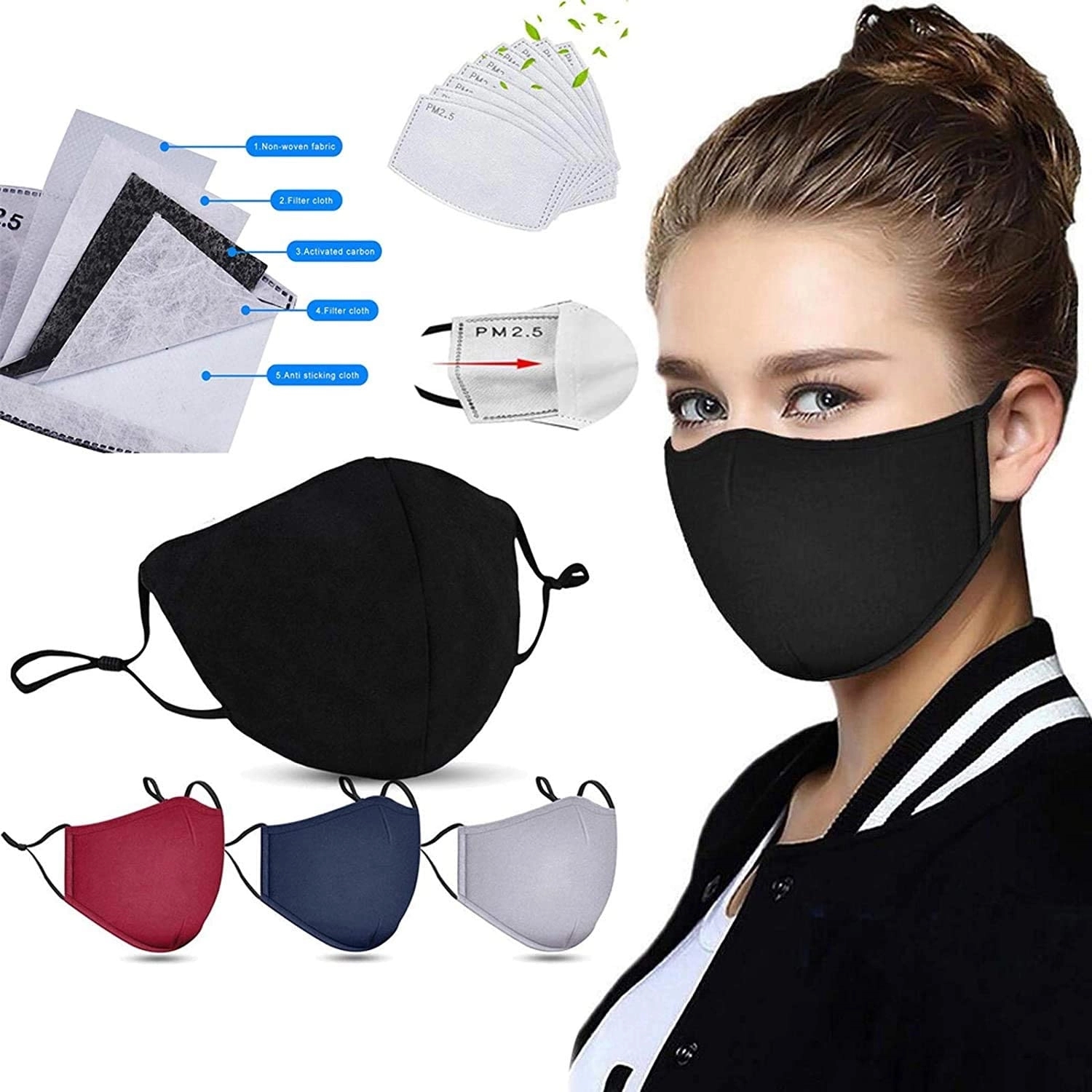 3-Ply shable and Reusable Cotton Face Mask with 2 filters 1