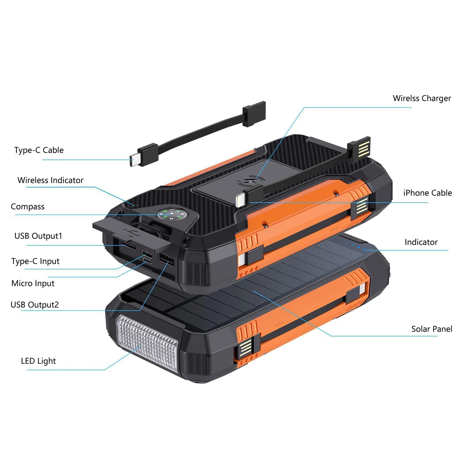 Outdoor Solar Charger With Strong Flashlight & Compass 8