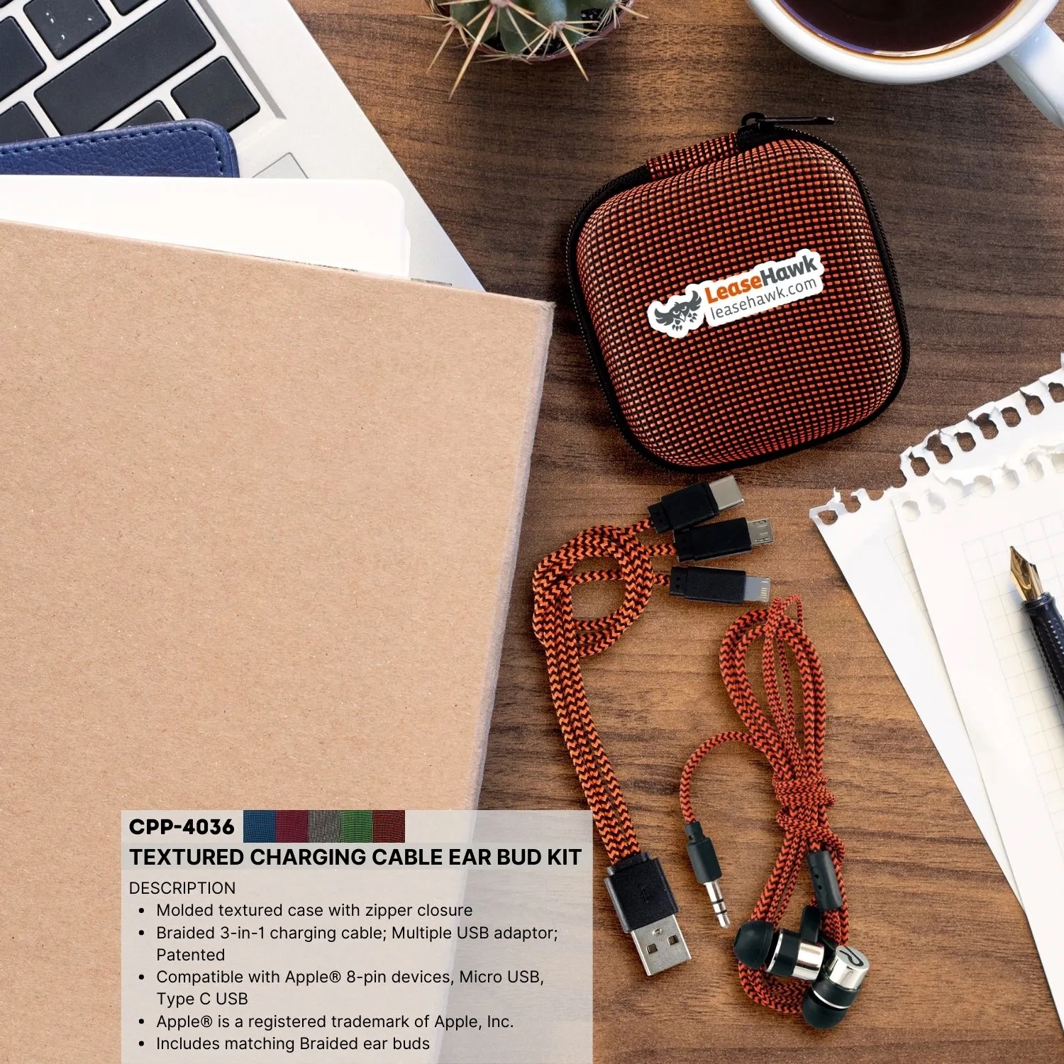 TEXTURED CHARGING CABLE EAR BUD KIT 3