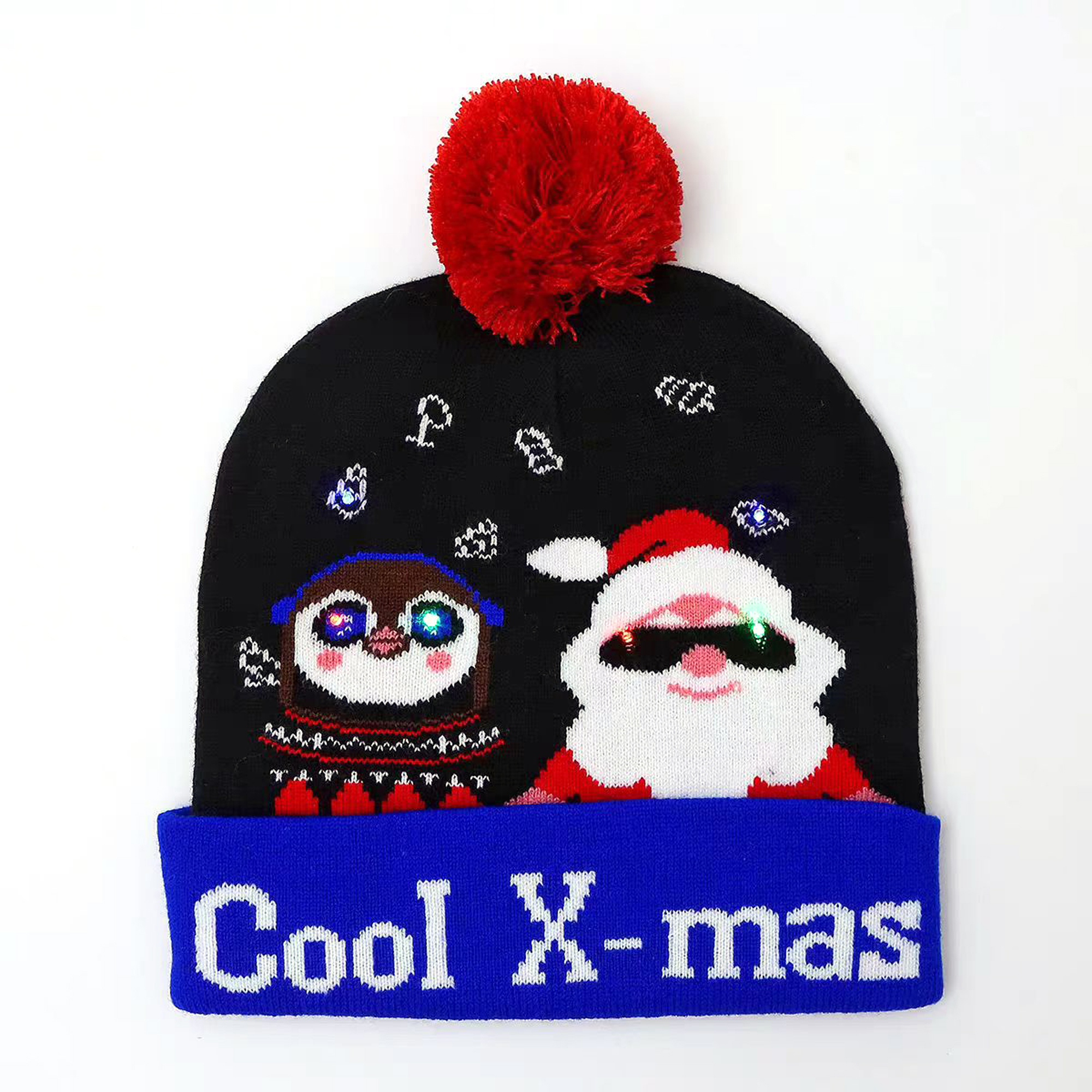 Christmas LED Knitted Beanie Hat With Festive Topper 5