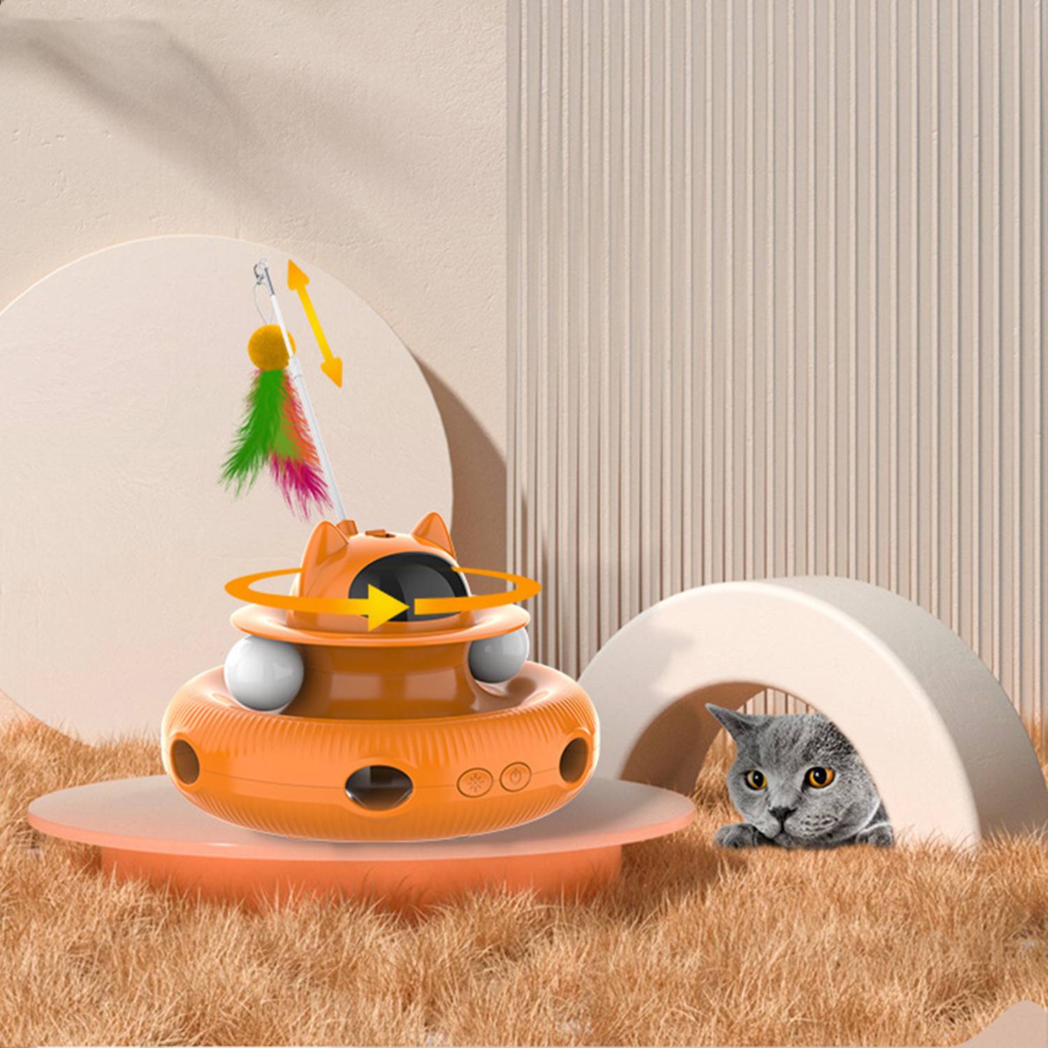 Indoor Interactive Cat Toy w/ Laser & Feather Wand 9