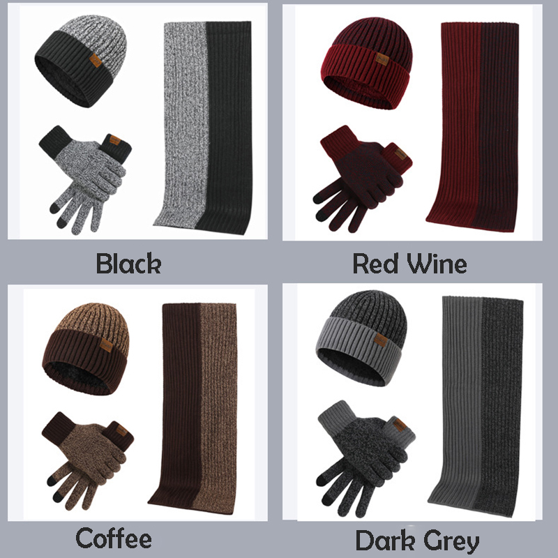 Unisex Winter Knitted Beanie Hat Scarf Touchscreen Gloves Set 15