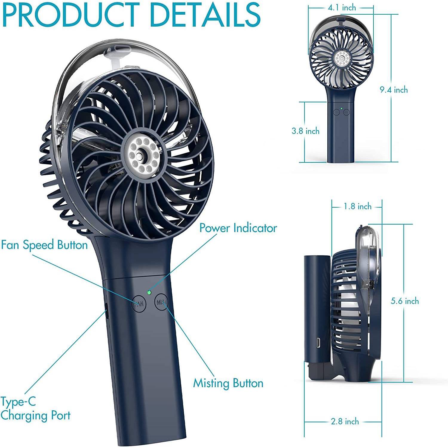 Mini Plastic Rechargeable Handheld Mist Fan 4